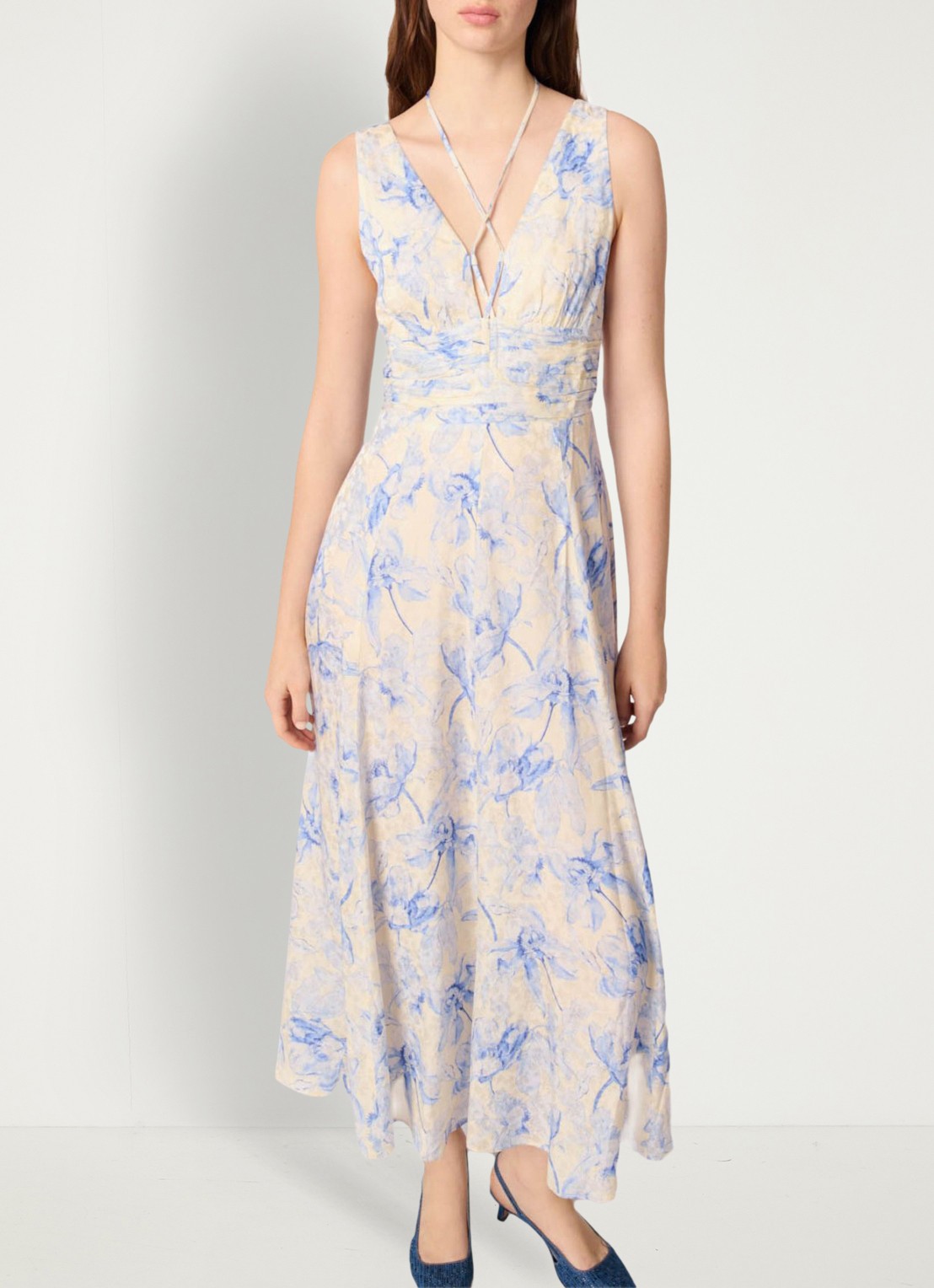 Maje Maxi jurk met bloemenprint - detail 4 blauw
