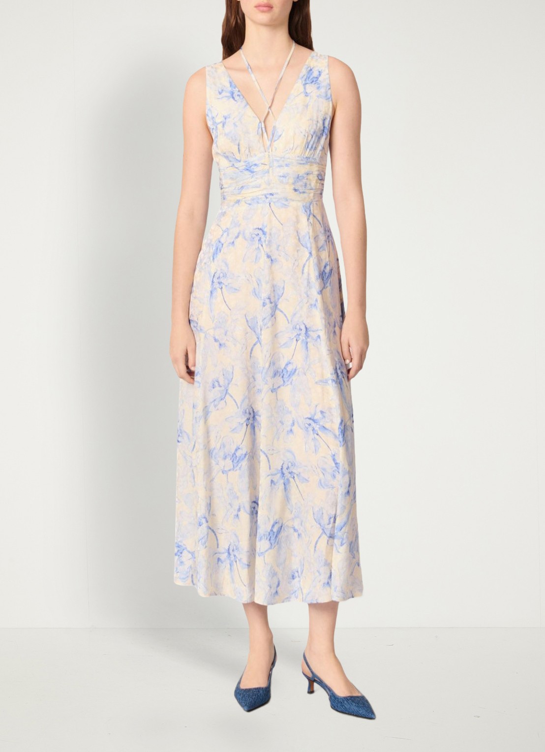 Maje Maxi jurk met bloemenprint - voorkant 3 blauw