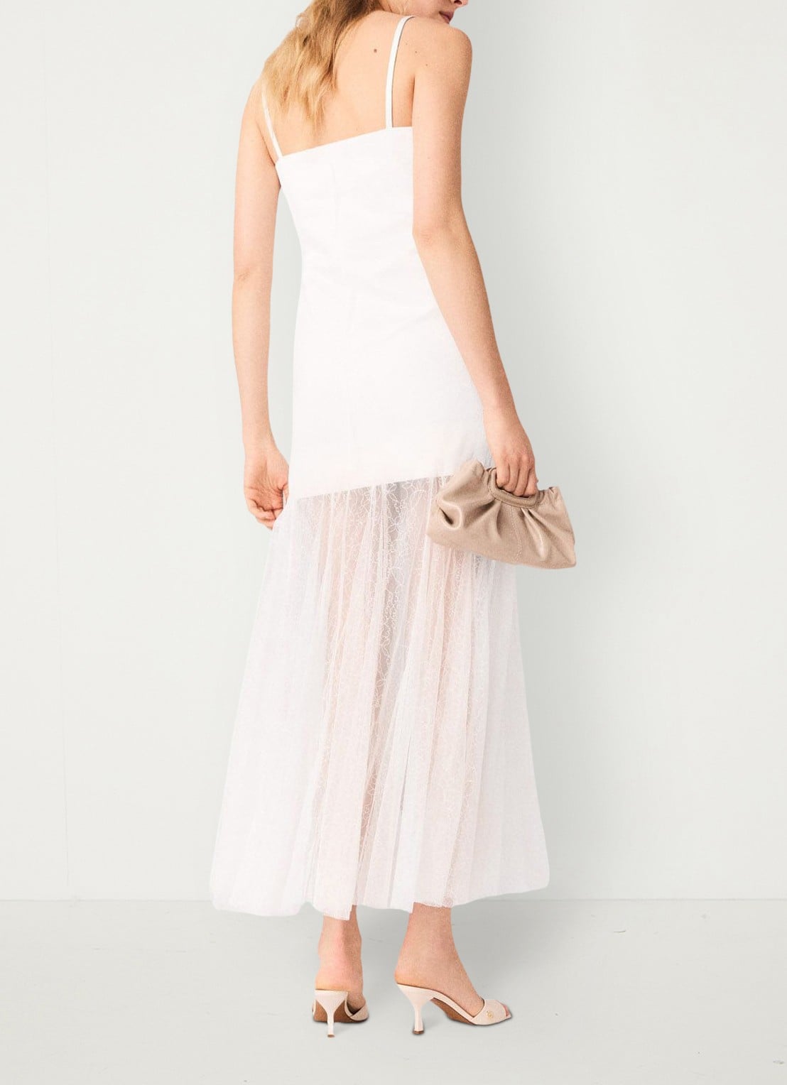 Maje Maxi jurk met mesh detail - achterkant wit