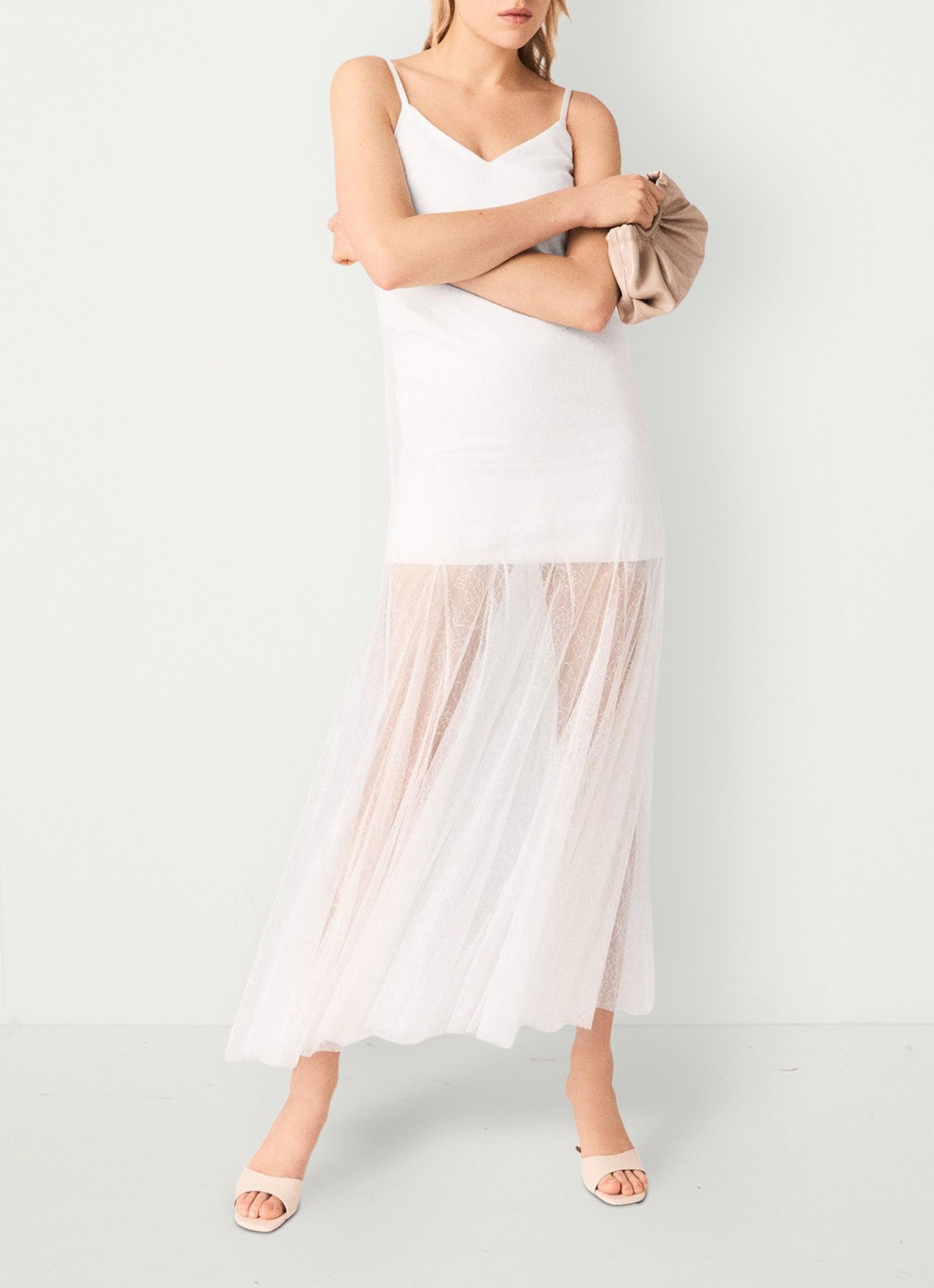 Maje Maxi jurk met mesh detail - detail 2 wit