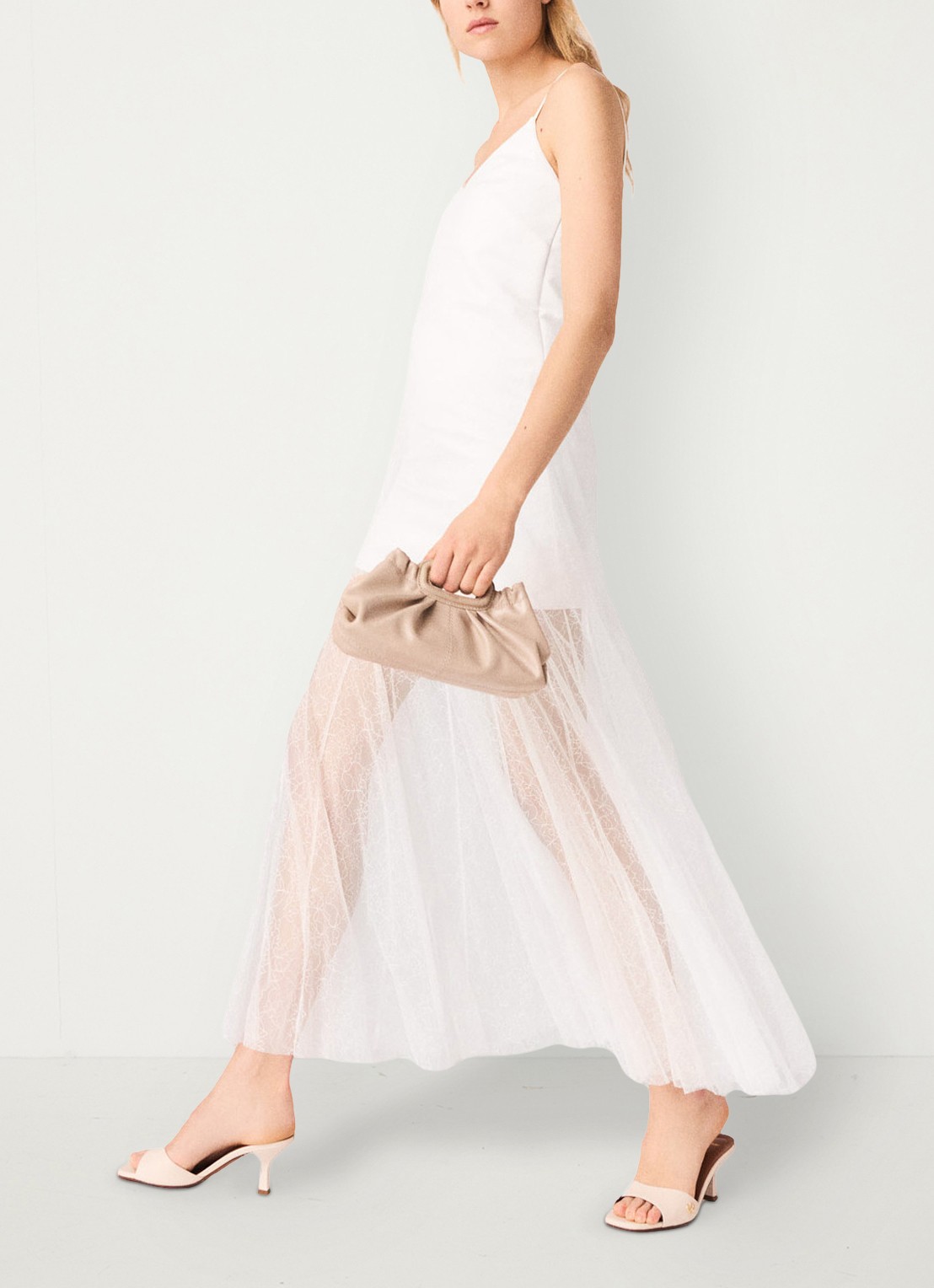 Maje Maxi jurk met mesh detail - detail 3 wit