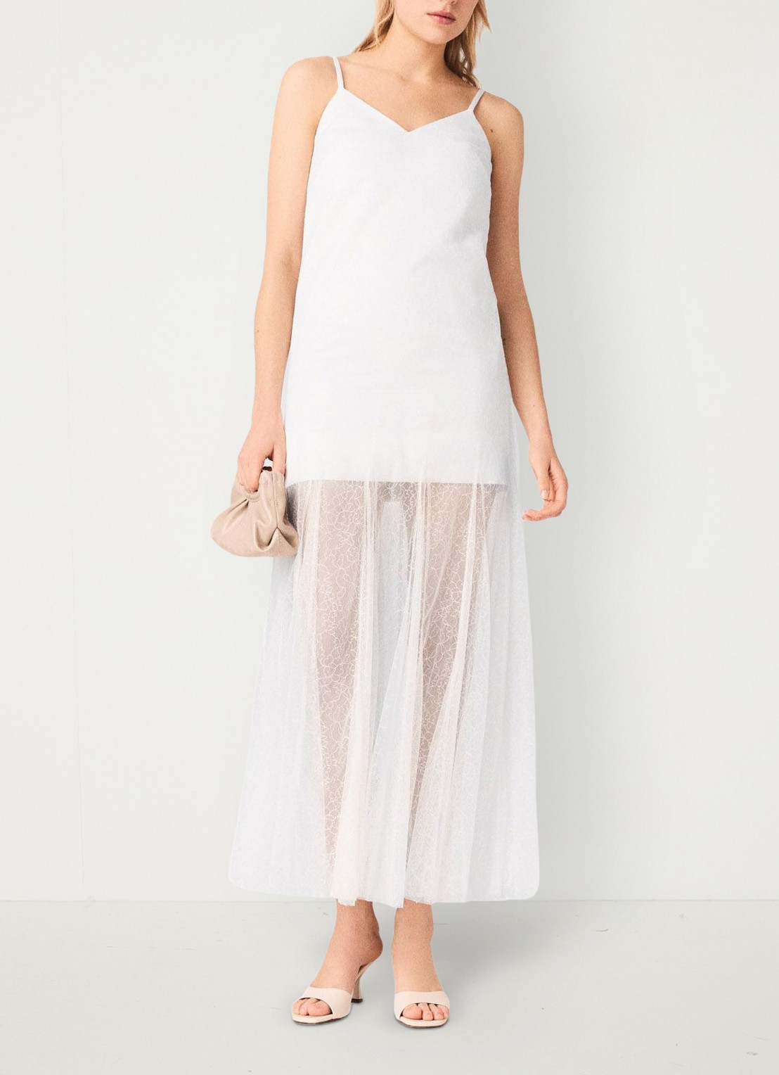 Maje Maxi jurk met mesh detail - voorkant 7 wit
