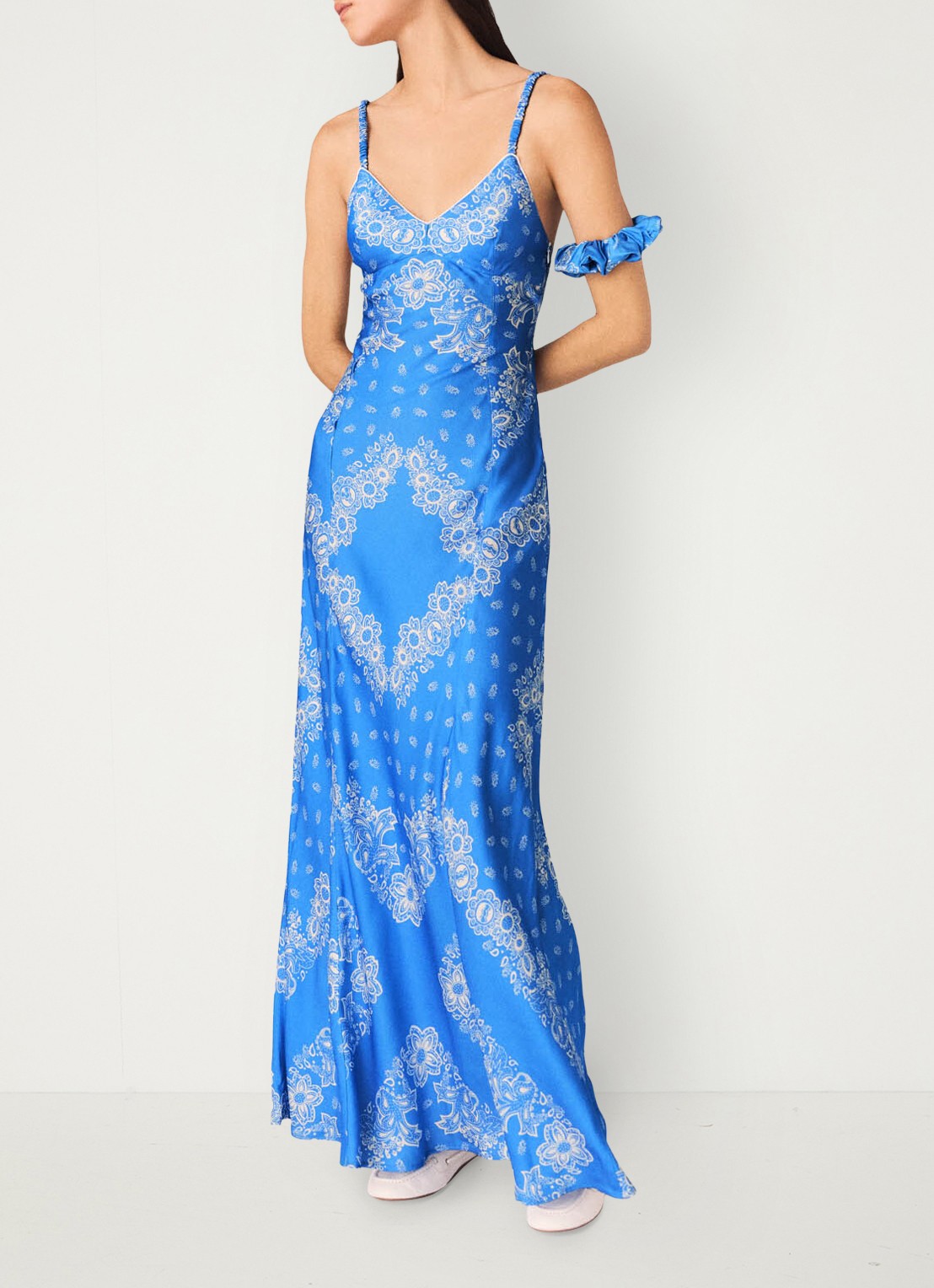 Maje Maxi jurk met paisley print - detail 4 blauw