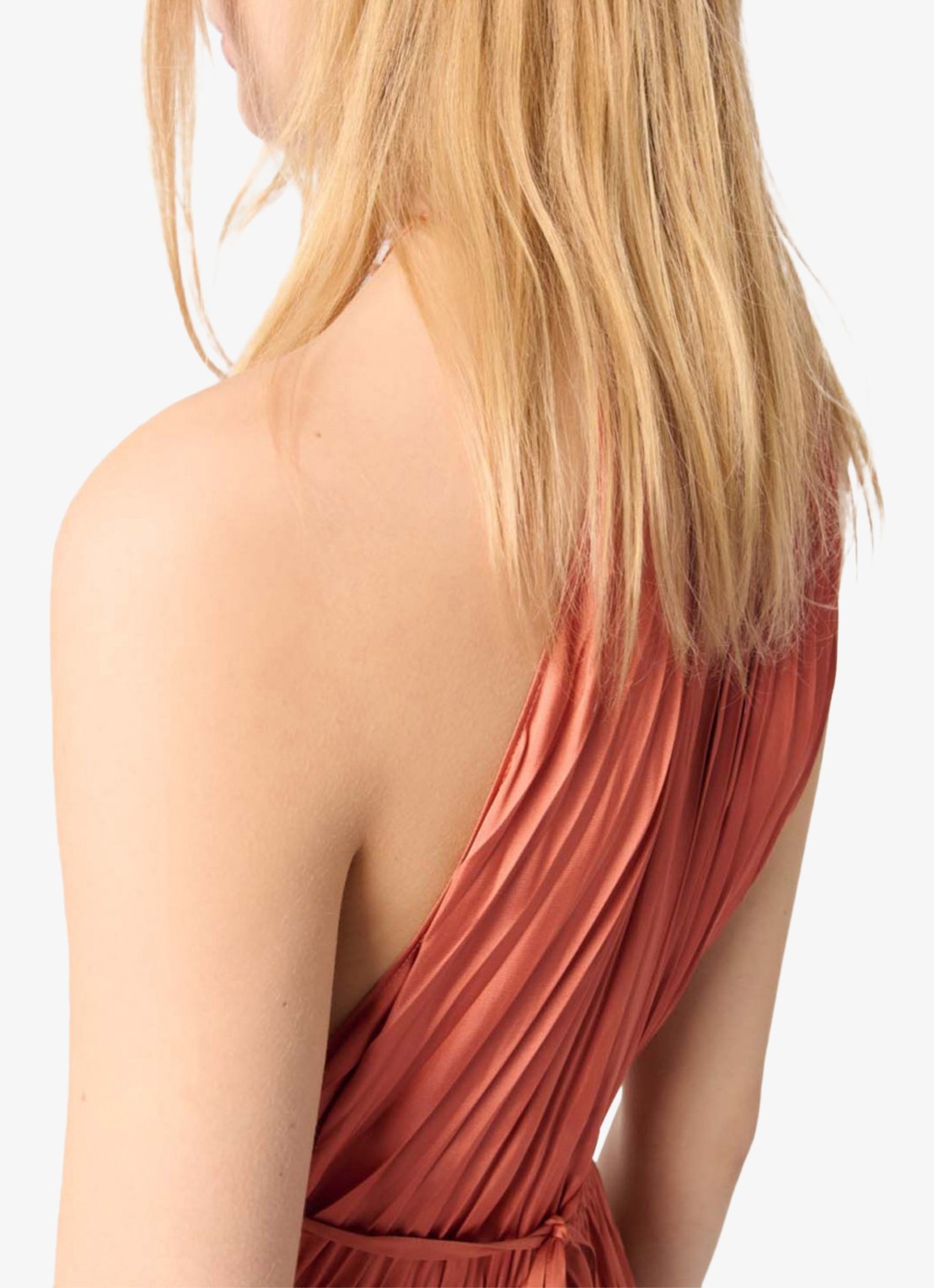 Maje Maxi jurk met plissé - detail 8 zalmroze
