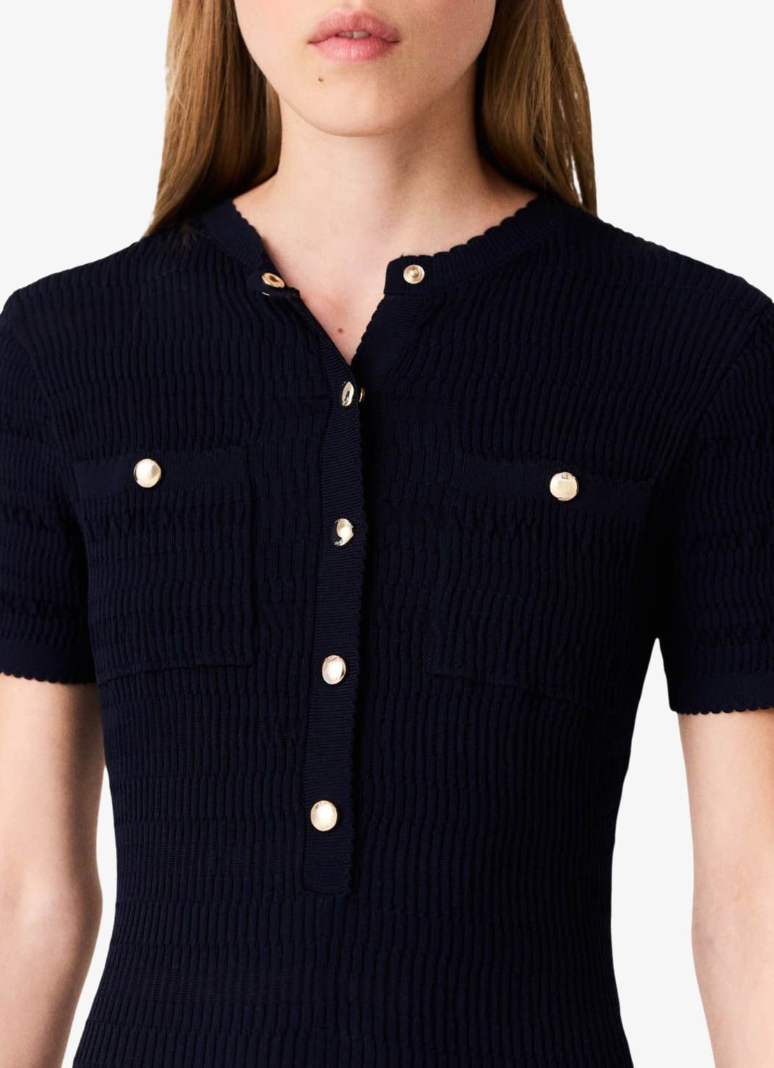 Maje Maxi jurk met sierknopen - detail 6 zwart