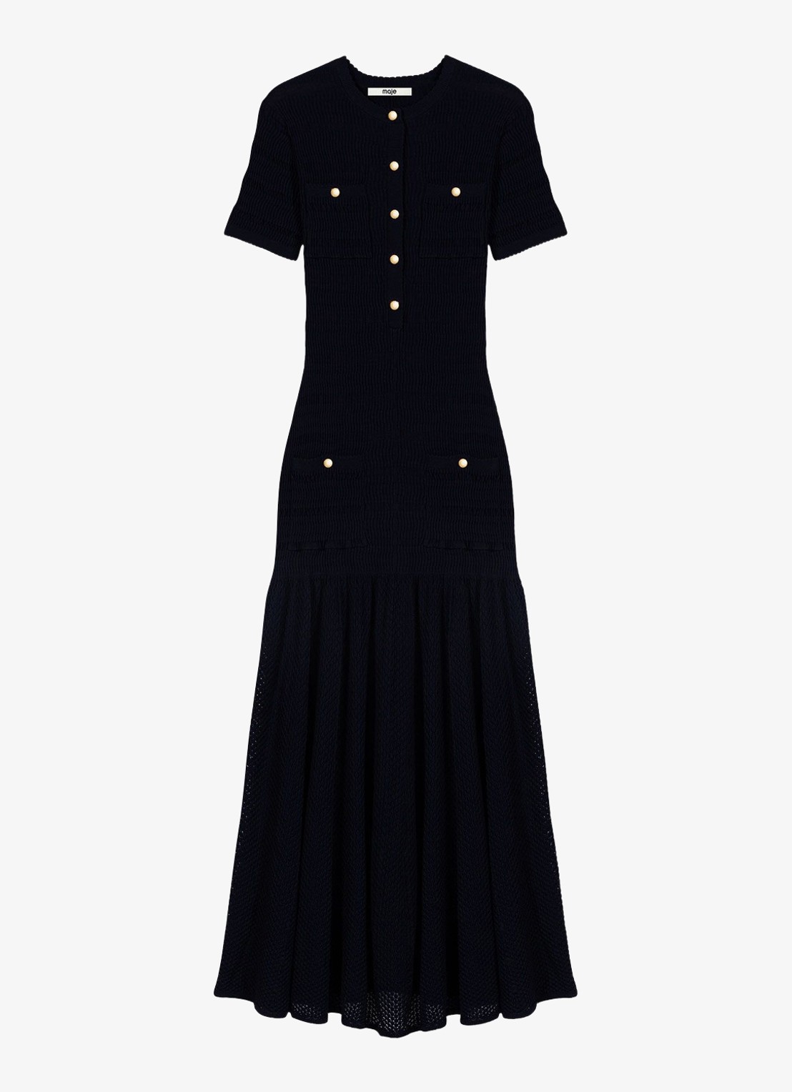 Maje Maxi jurk met sierknopen - voorkant 2 donkerblauw
