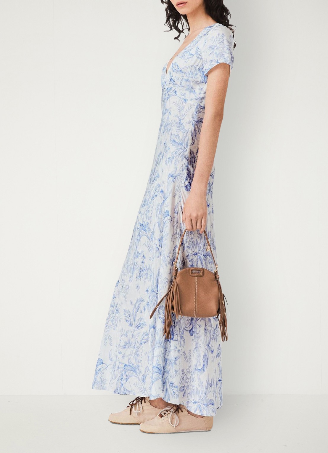 Maje Maxi jurk met V-hals en print - detail 3 blauw