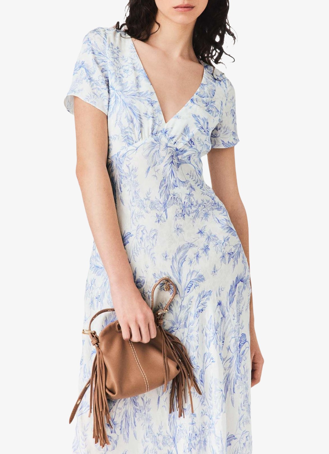 Maje Maxi jurk met V-hals en print - detail 4 blauw