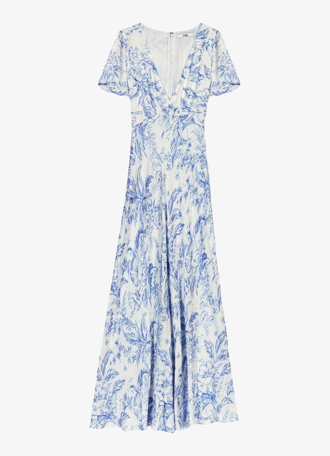 Maje Maxi jurk met V-hals en print - voorkant blauw