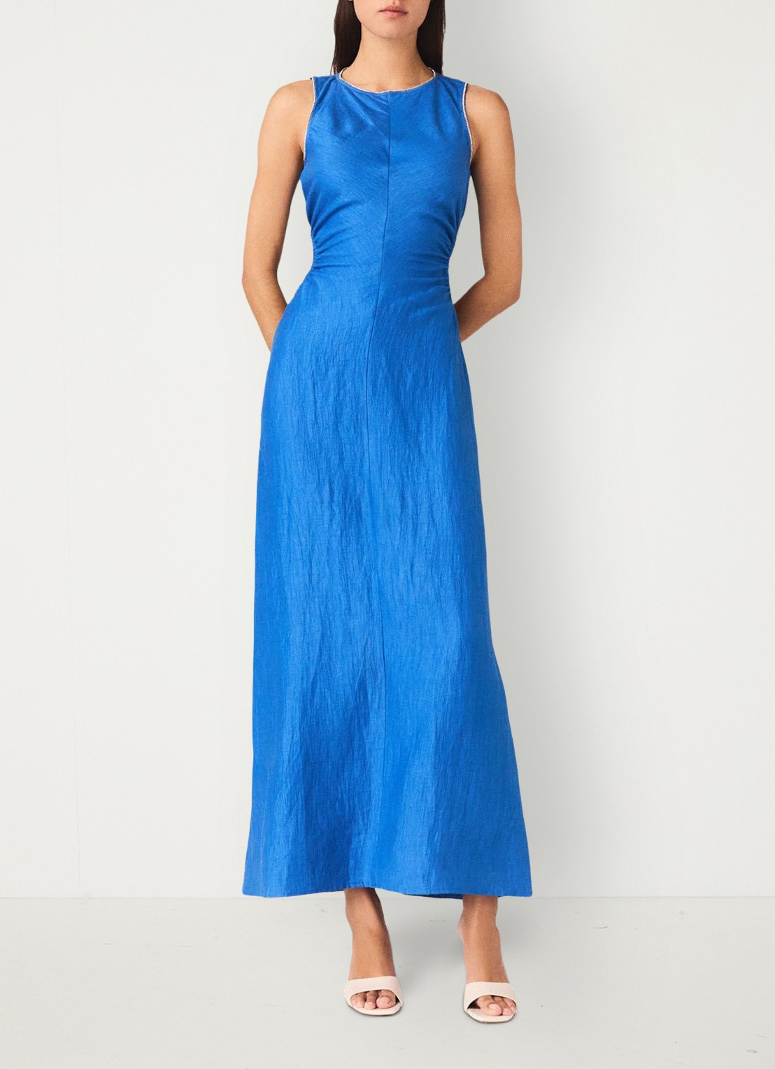 Maje Maxi jurk van linnen met rugdecolleté - detail 3 donkerblauw