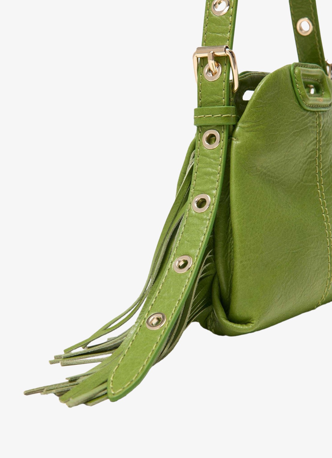 Maje Micro Miss M schoudertas van leer met franjes - detail 4 groen