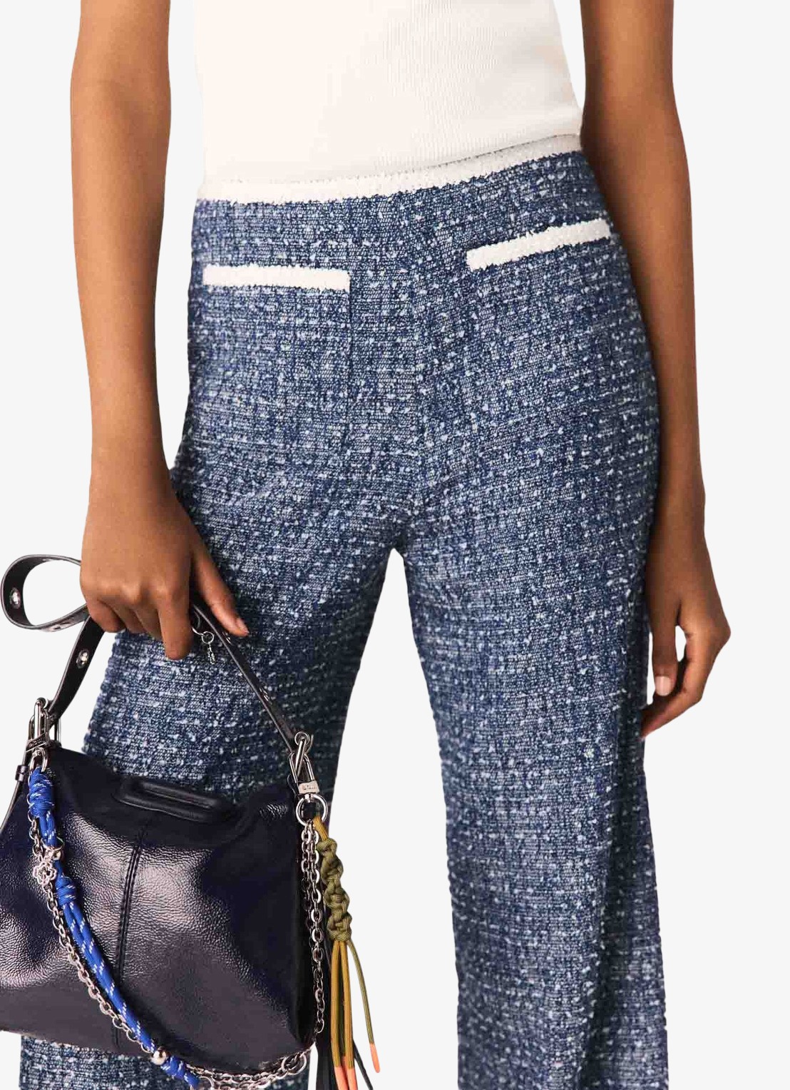 Maje Mid waist straight fit broek met tweed-look - detail 3 donkerblauw