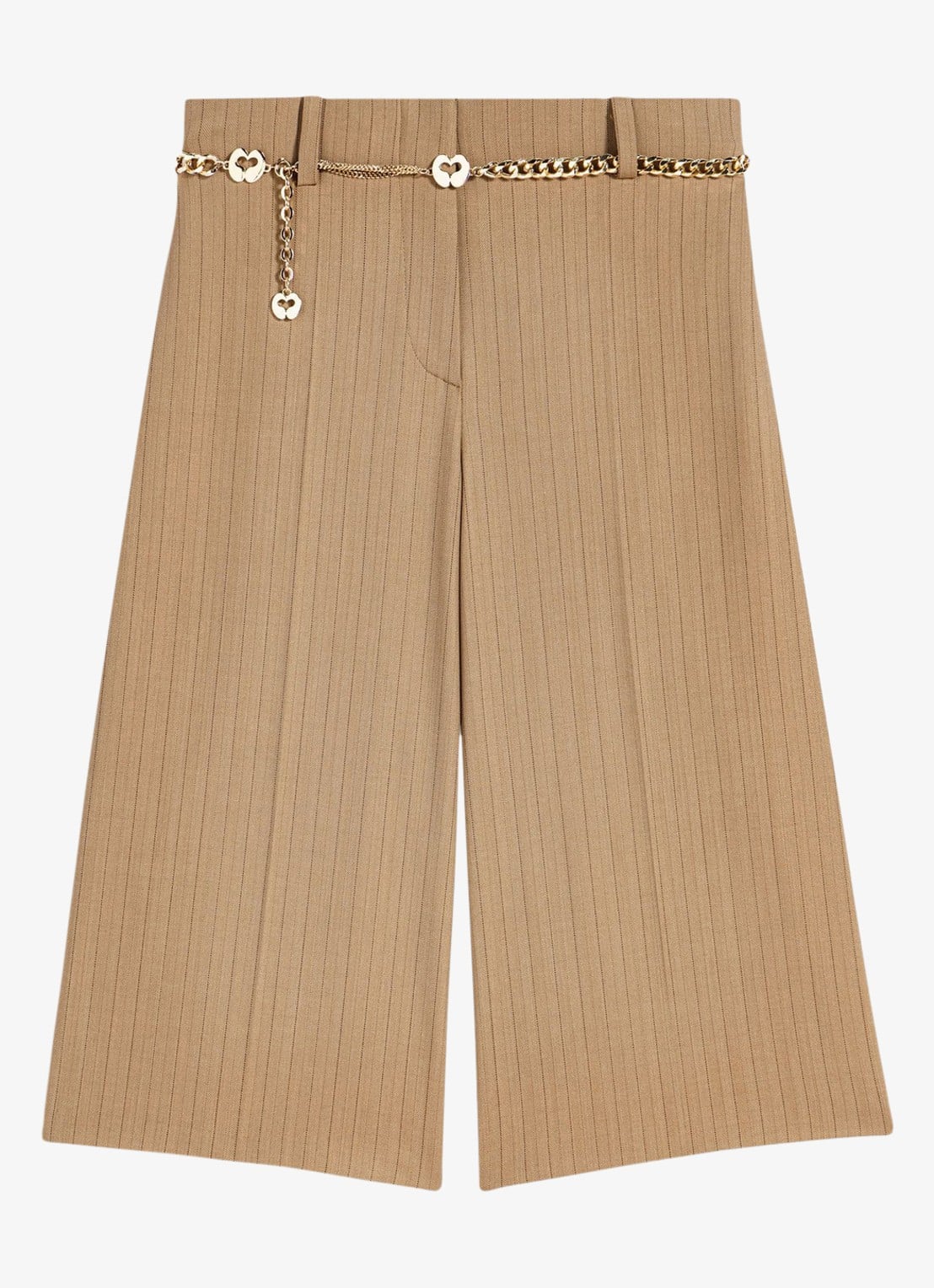 Maje Mid waist wide fit korte broek met streepprint - voorkant beige / beige