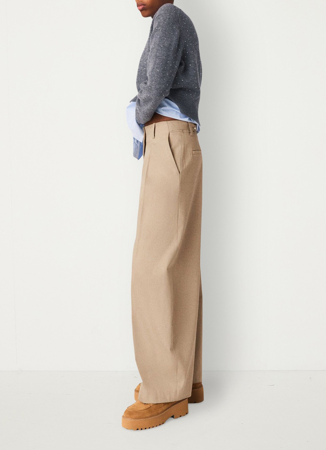 Maje Mid waist wide fit pantalon met steekzakken - detail 5 beige