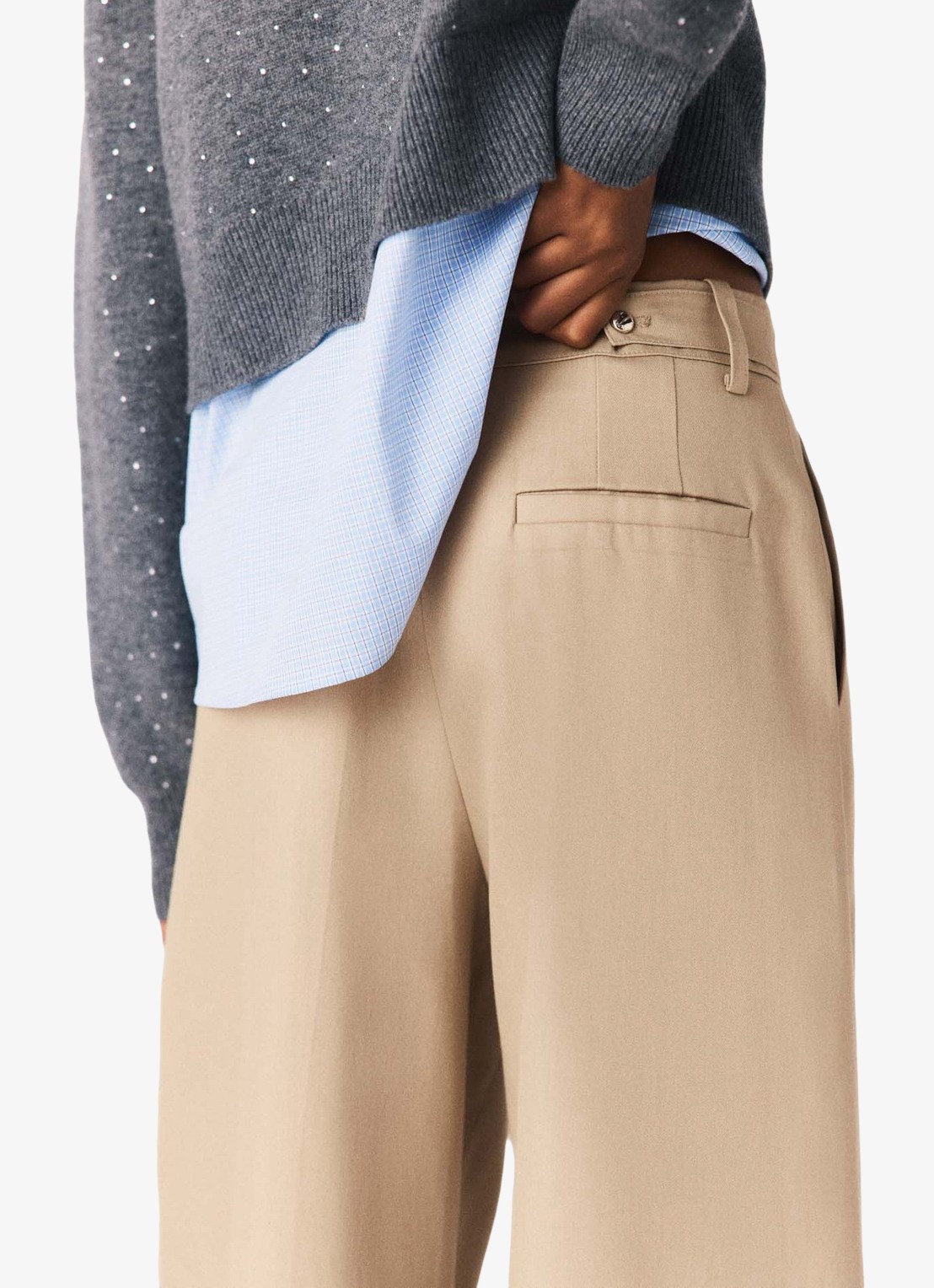 Maje Mid waist wide fit pantalon met steekzakken - detail 8 beige