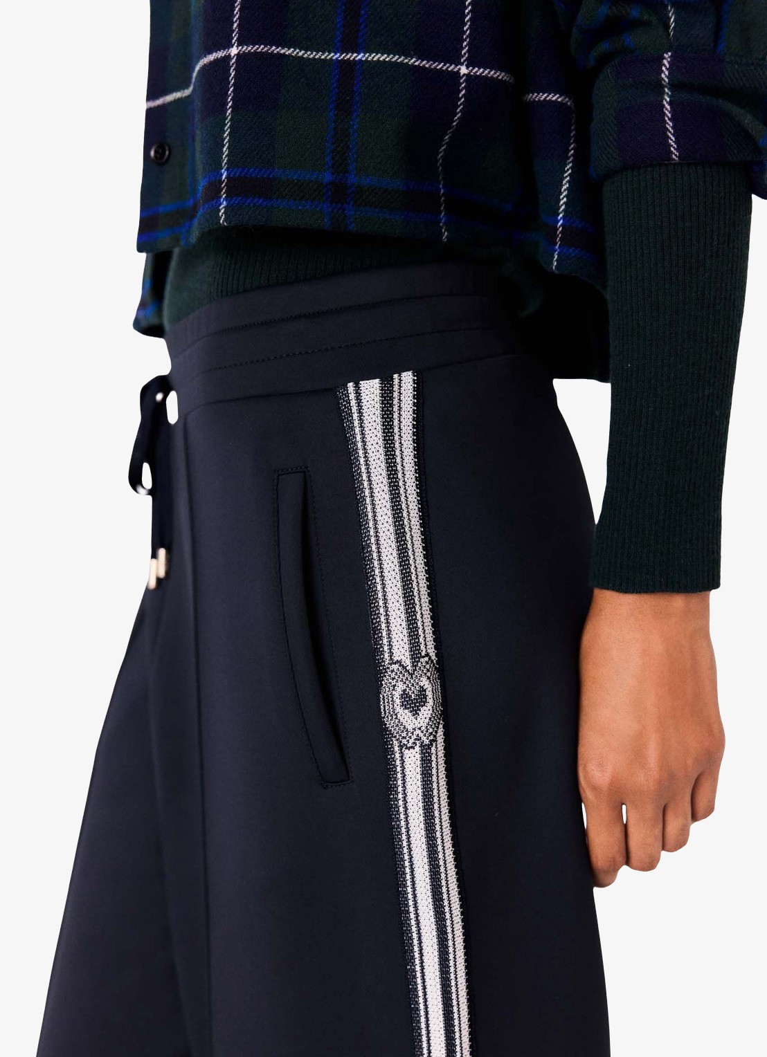 Maje Mid waist wide leg broek met streep detail en steekzakken - detail 4 donkerblauw