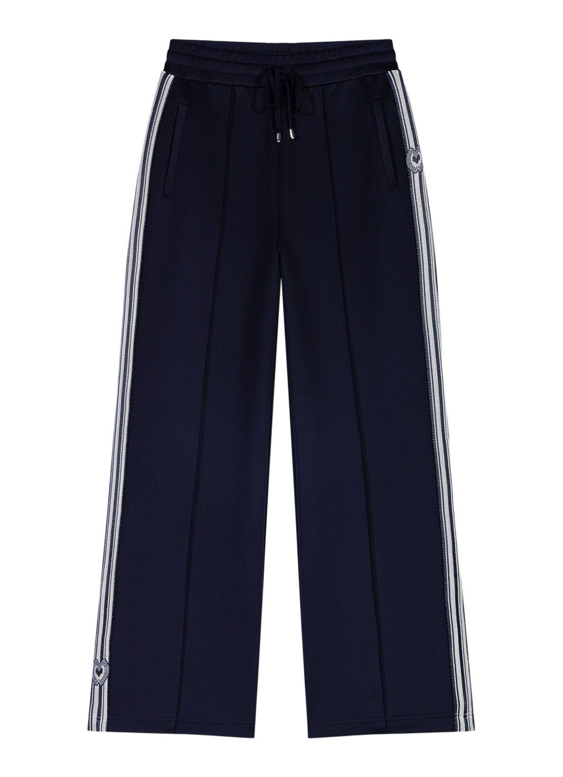 Maje Mid waist wide leg broek met streep detail en steekzakken - voorkant 5 donkerblauw