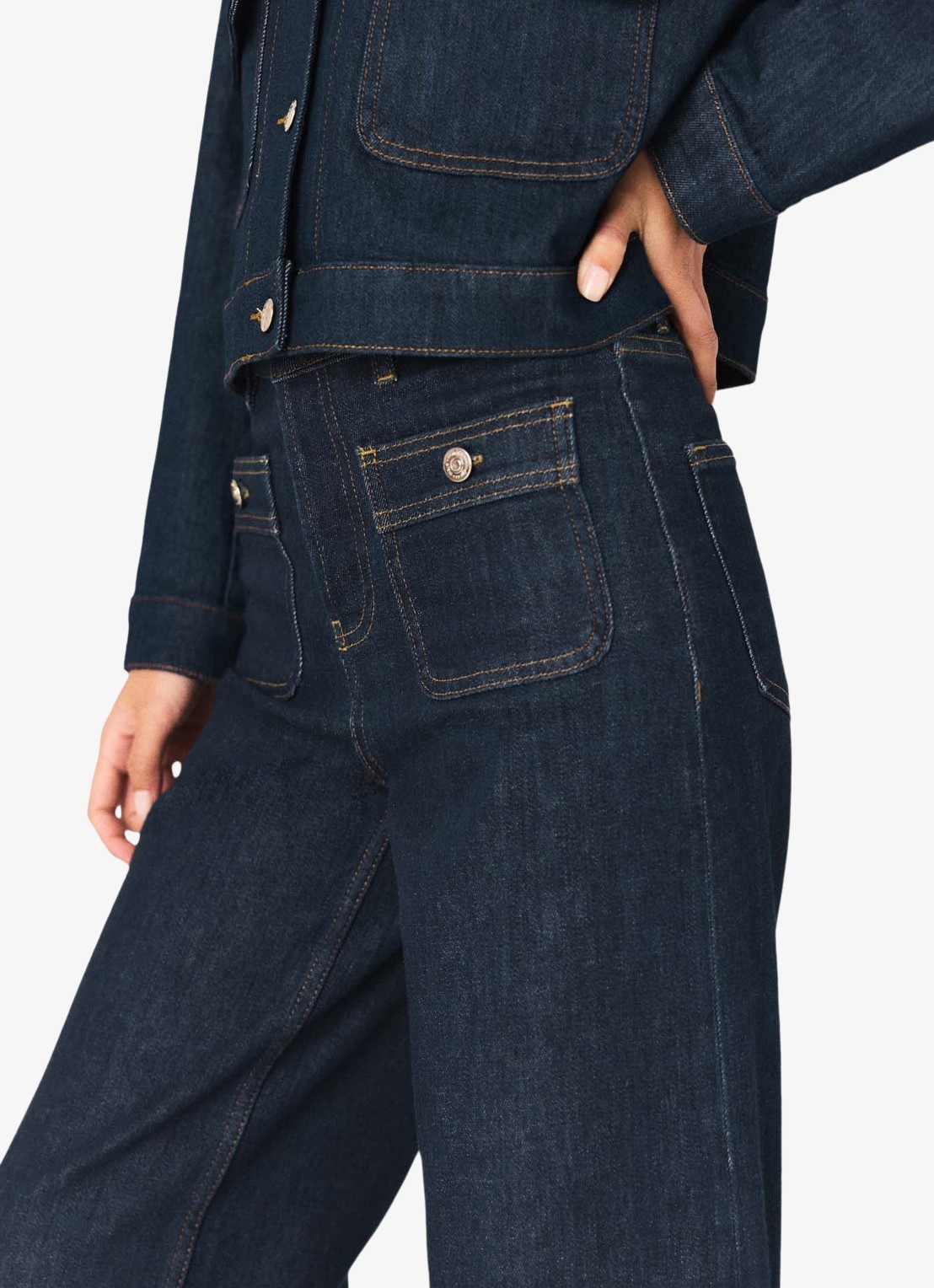 Maje Mid waist wide-leg jeans met opgestikte zakken - detail 3 indigo