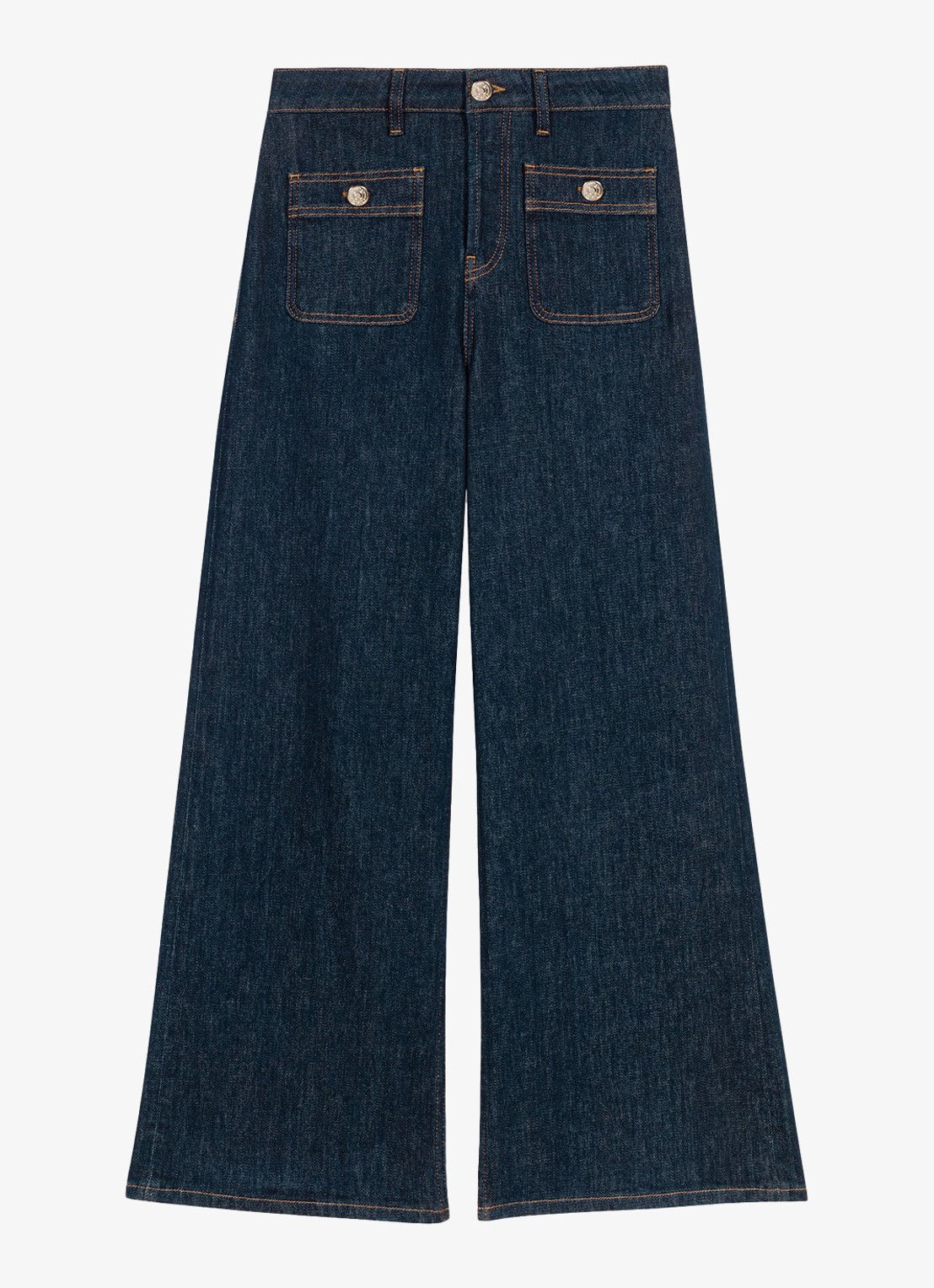 Maje Mid waist wide-leg jeans met opgestikte zakken - voorkant 6 indigo