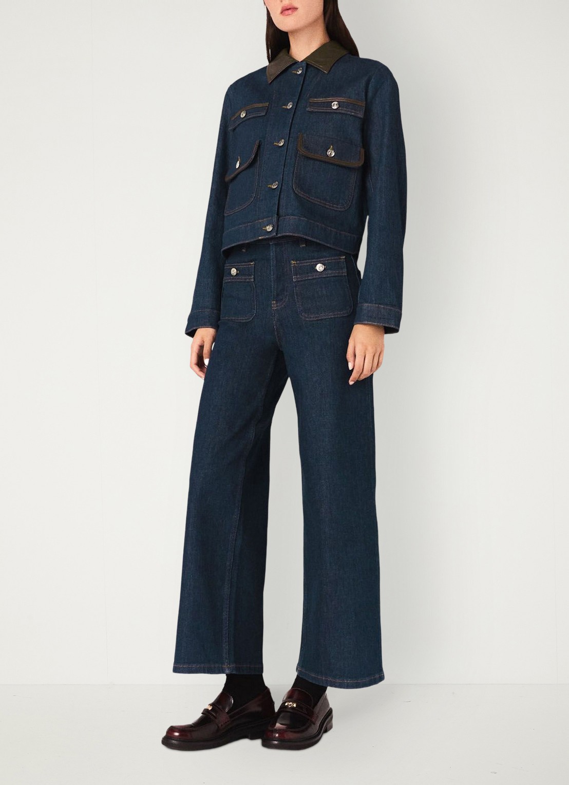Maje Mid waist wide-leg jeans met opgestikte zakken - voorkant 7 indigo