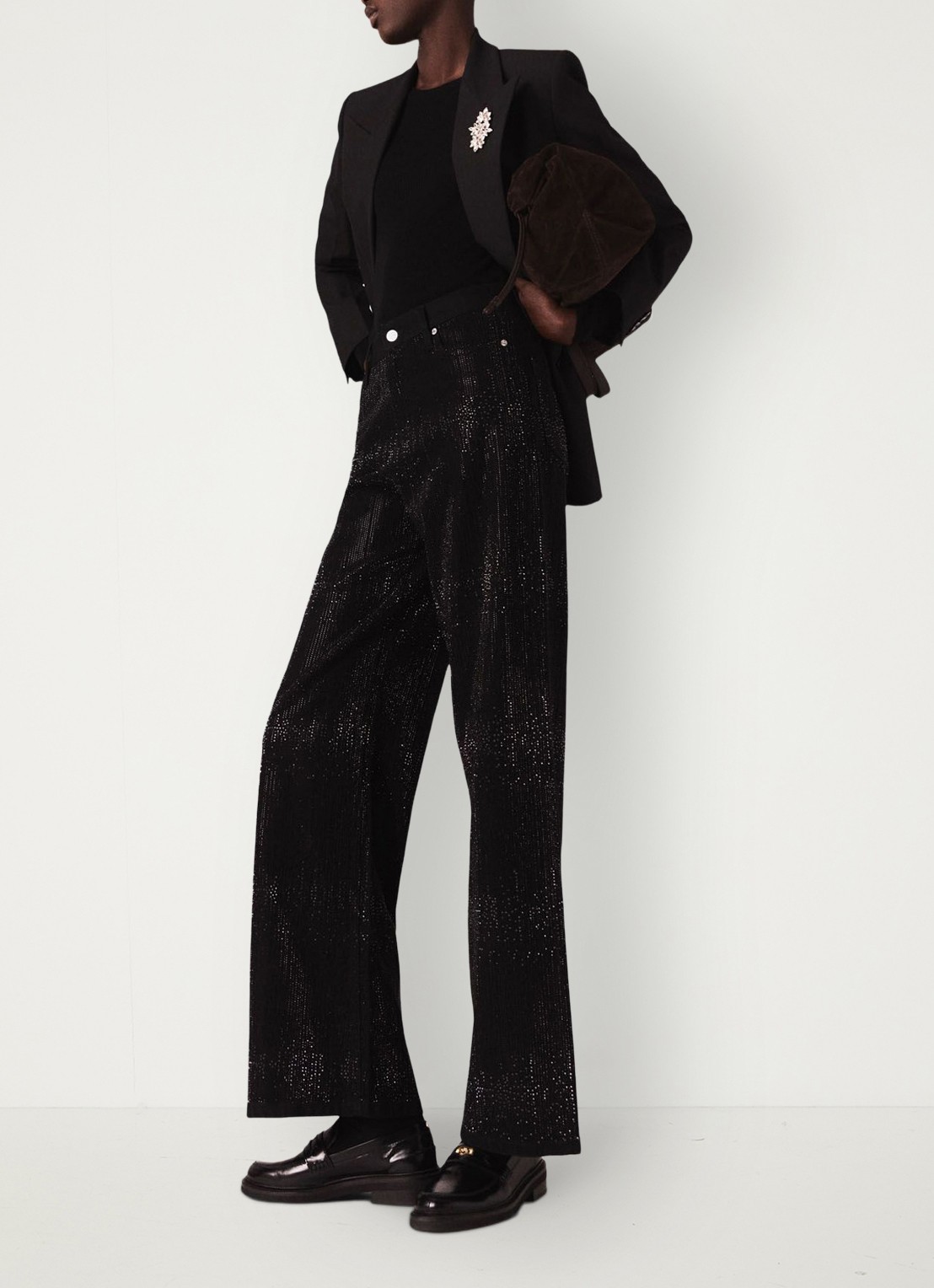 Maje Mid waist wide leg jeans met strass - detail 2 jeans