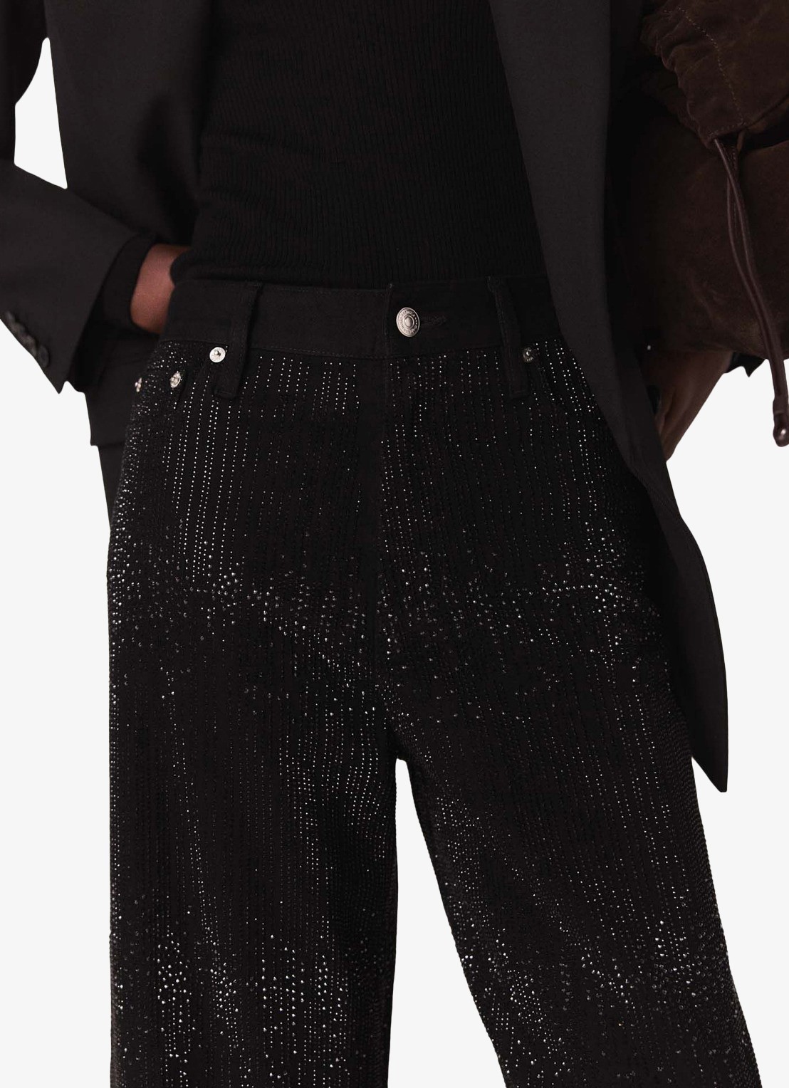 Maje Mid waist wide leg jeans met strass - detail 3 jeans