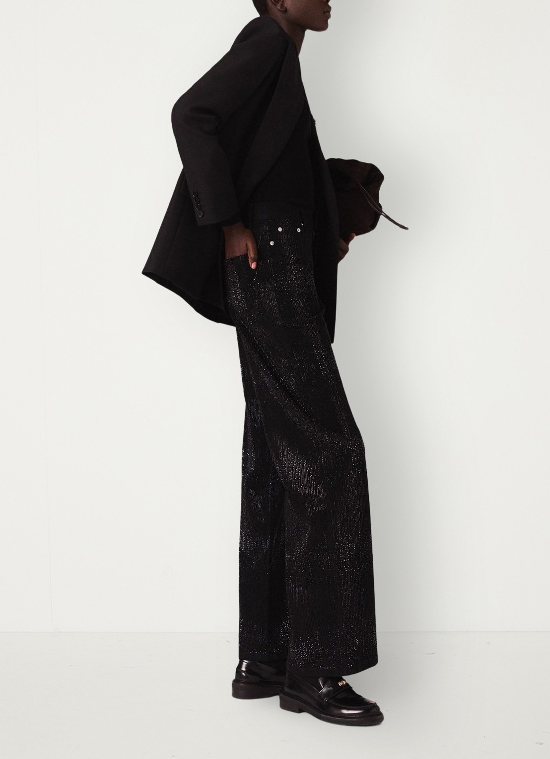 Maje Mid waist wide leg jeans met strass - detail 4 jeans