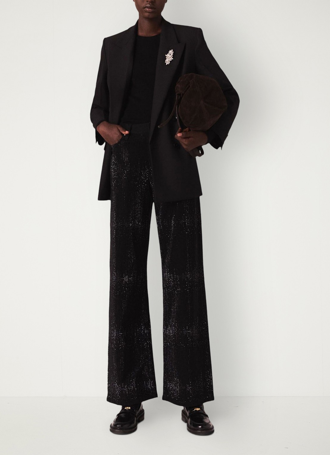 Maje Mid waist wide leg jeans met strass - voorkant 6 jeans