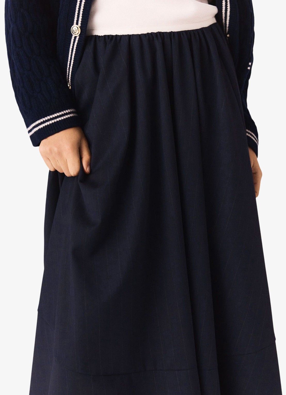 Maje Midi A-lijn rok met plooien - detail 7 donkerblauw