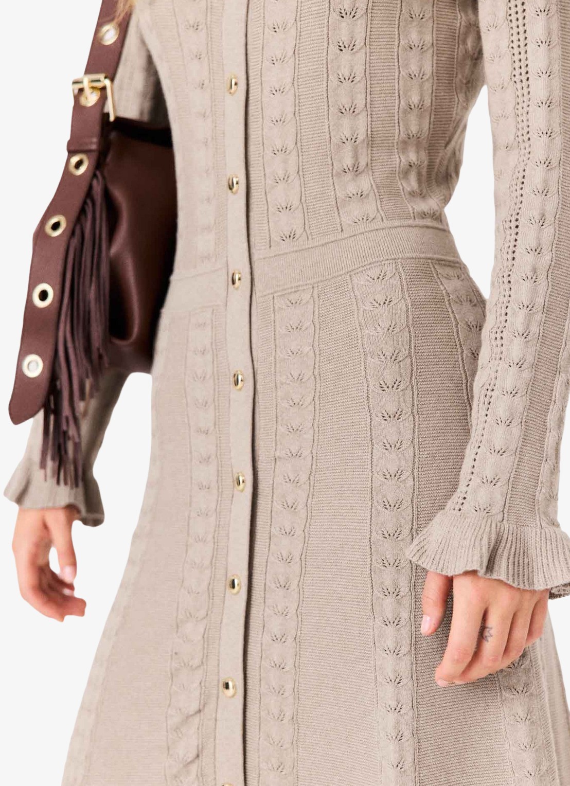 Maje Midi blousejurk in wolblend met ruches - detail 4 beige