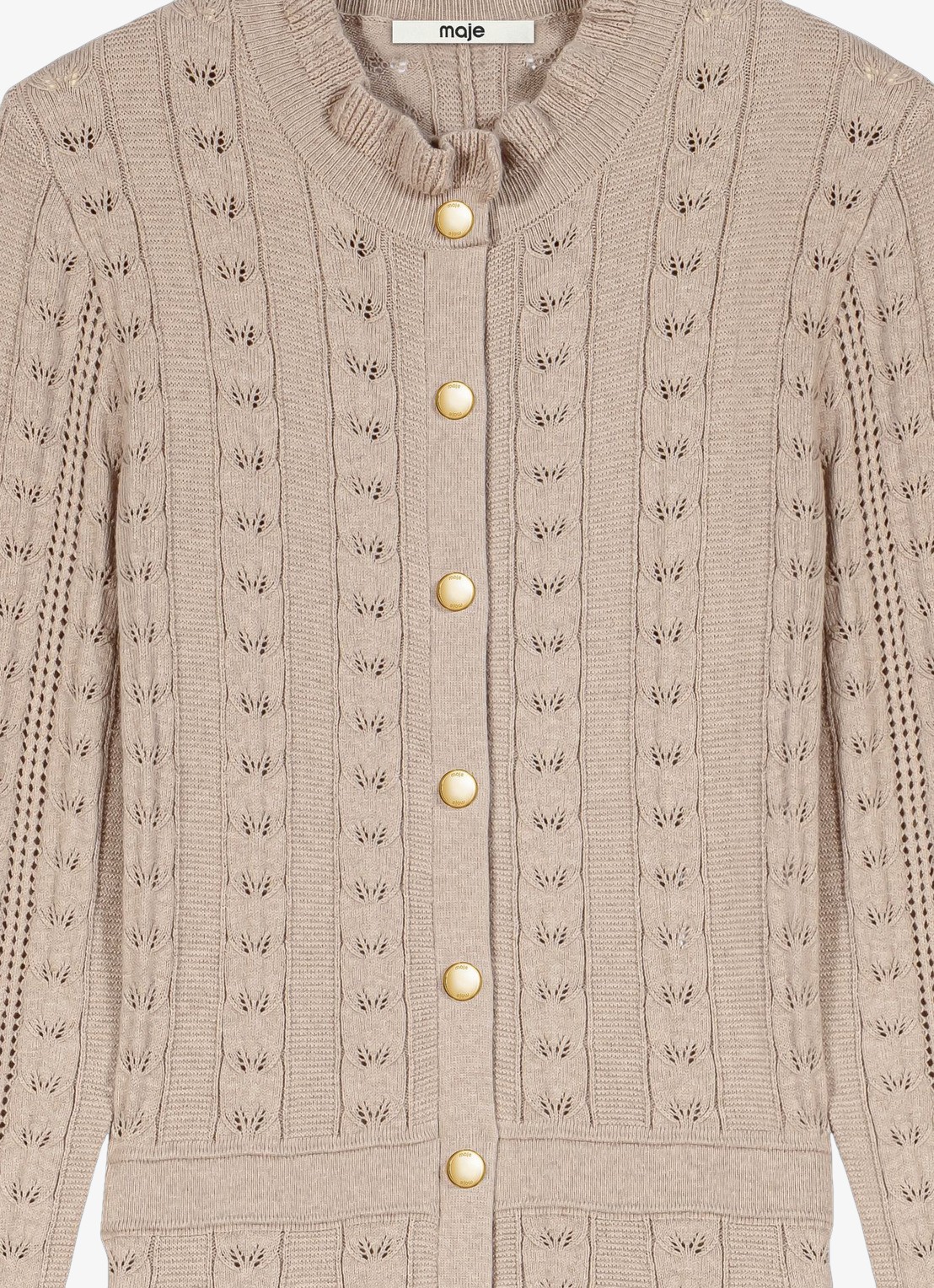 Maje Midi blousejurk in wolblend met ruches - detail 5 beige