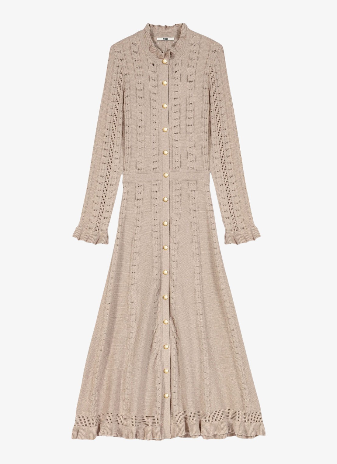 Maje Midi blousejurk in wolblend met ruches - voorkant 6 beige