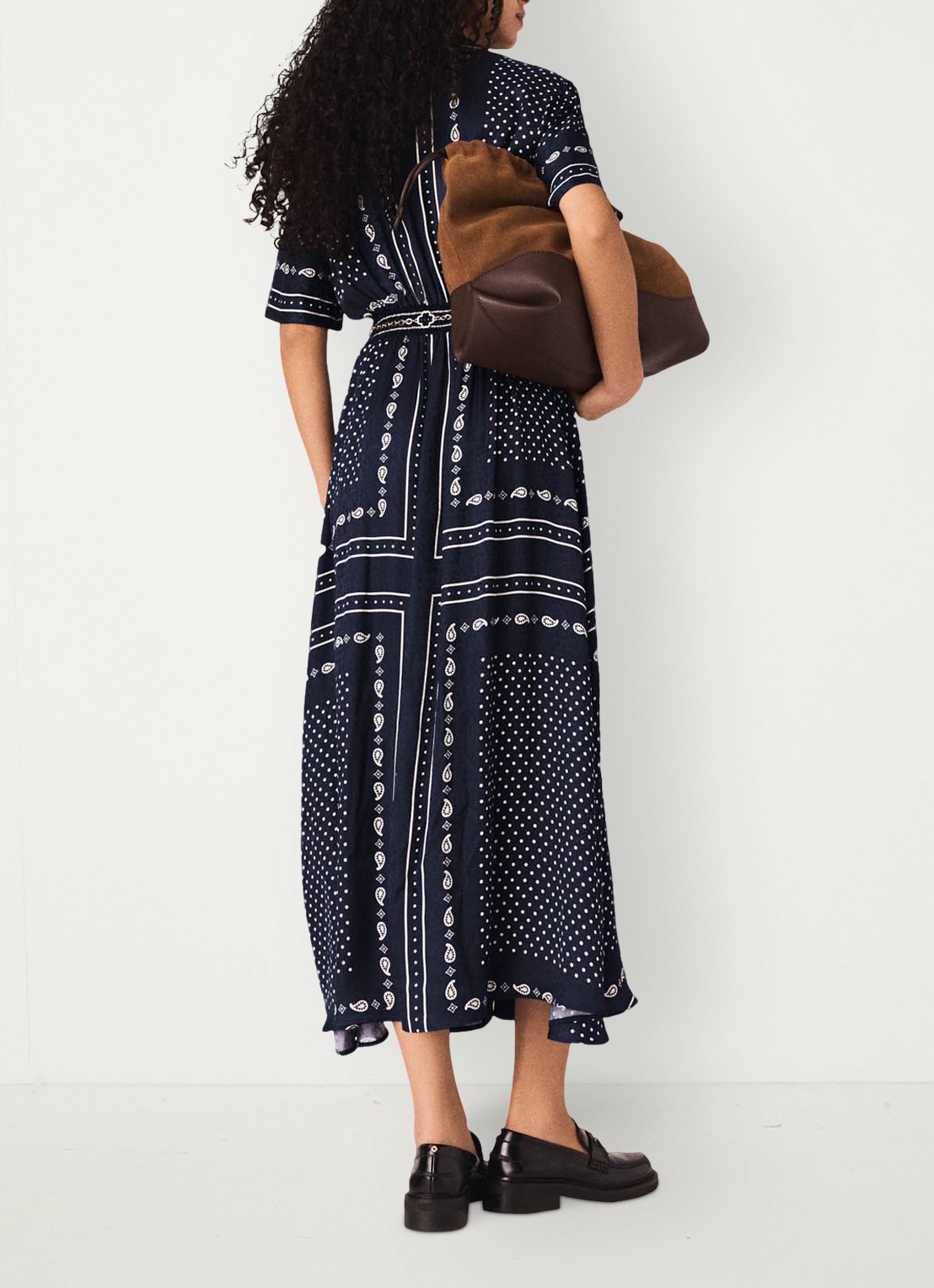 Maje Midi blousejurk met stippenprint - achterkant 3 donkerblauw