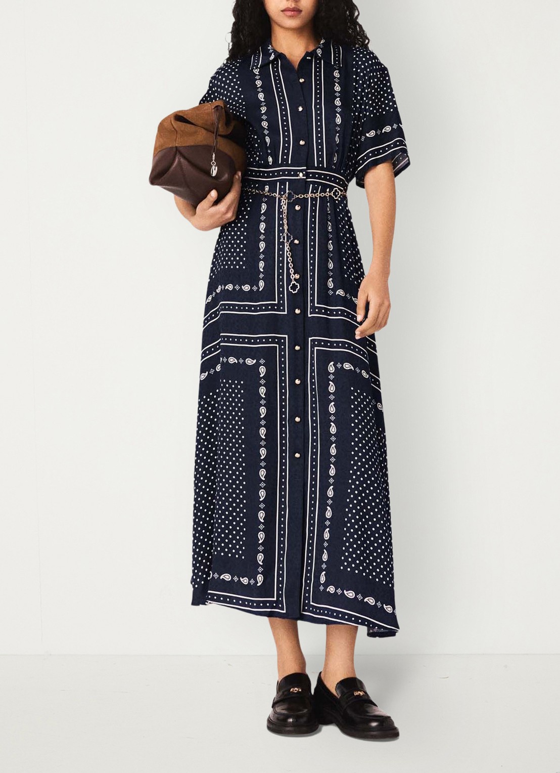 Maje Midi blousejurk met stippenprint - detail 4 donkerblauw