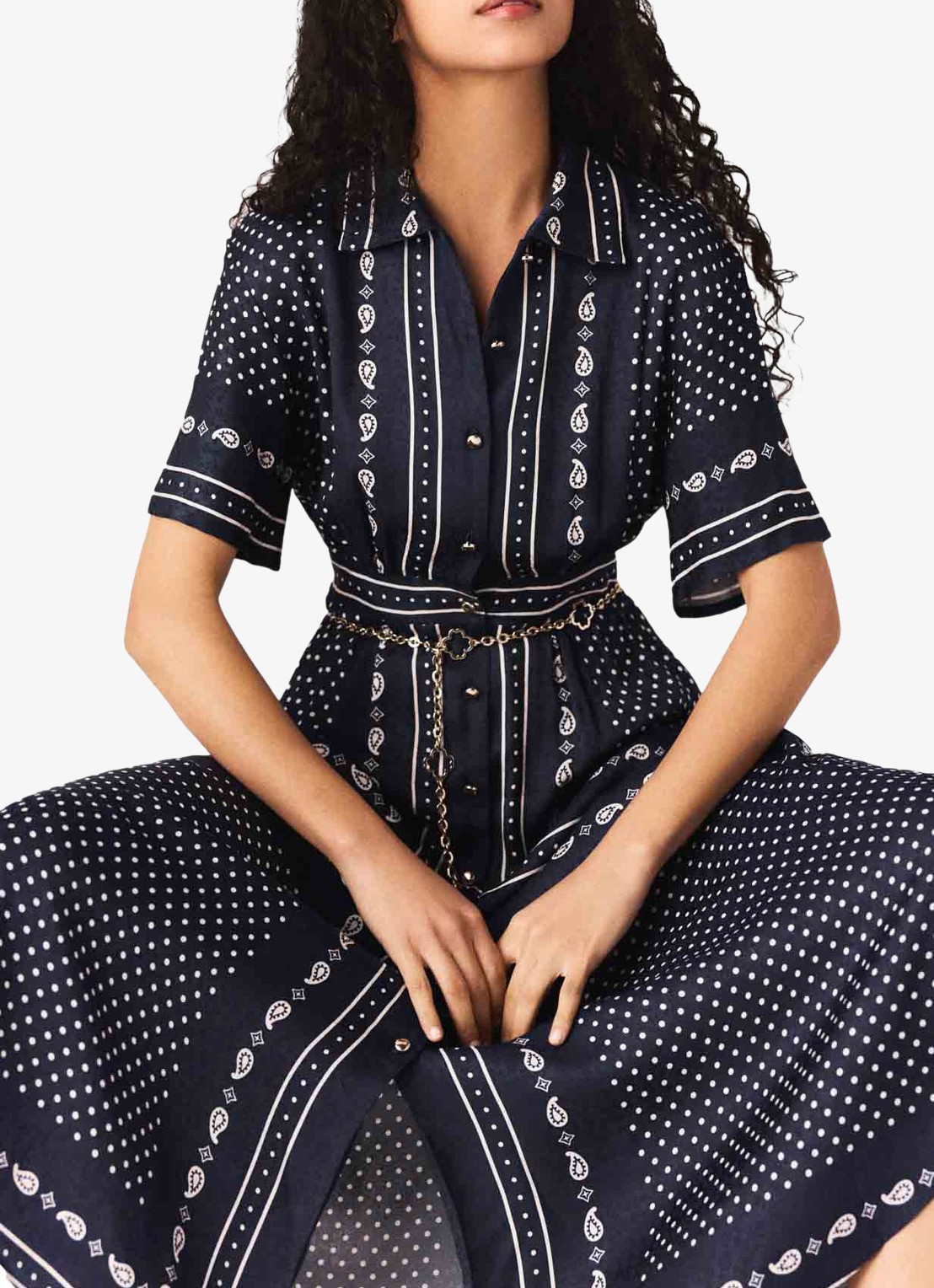 Maje Midi blousejurk met stippenprint - detail 5 donkerblauw
