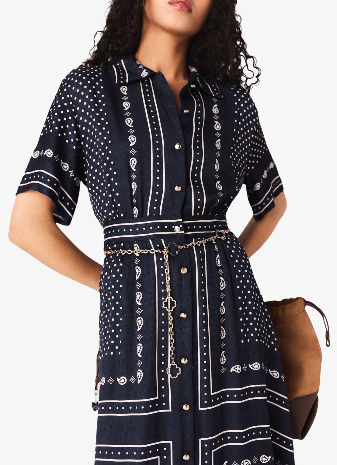 Maje Midi blousejurk met stippenprint - detail 6 donkerblauw