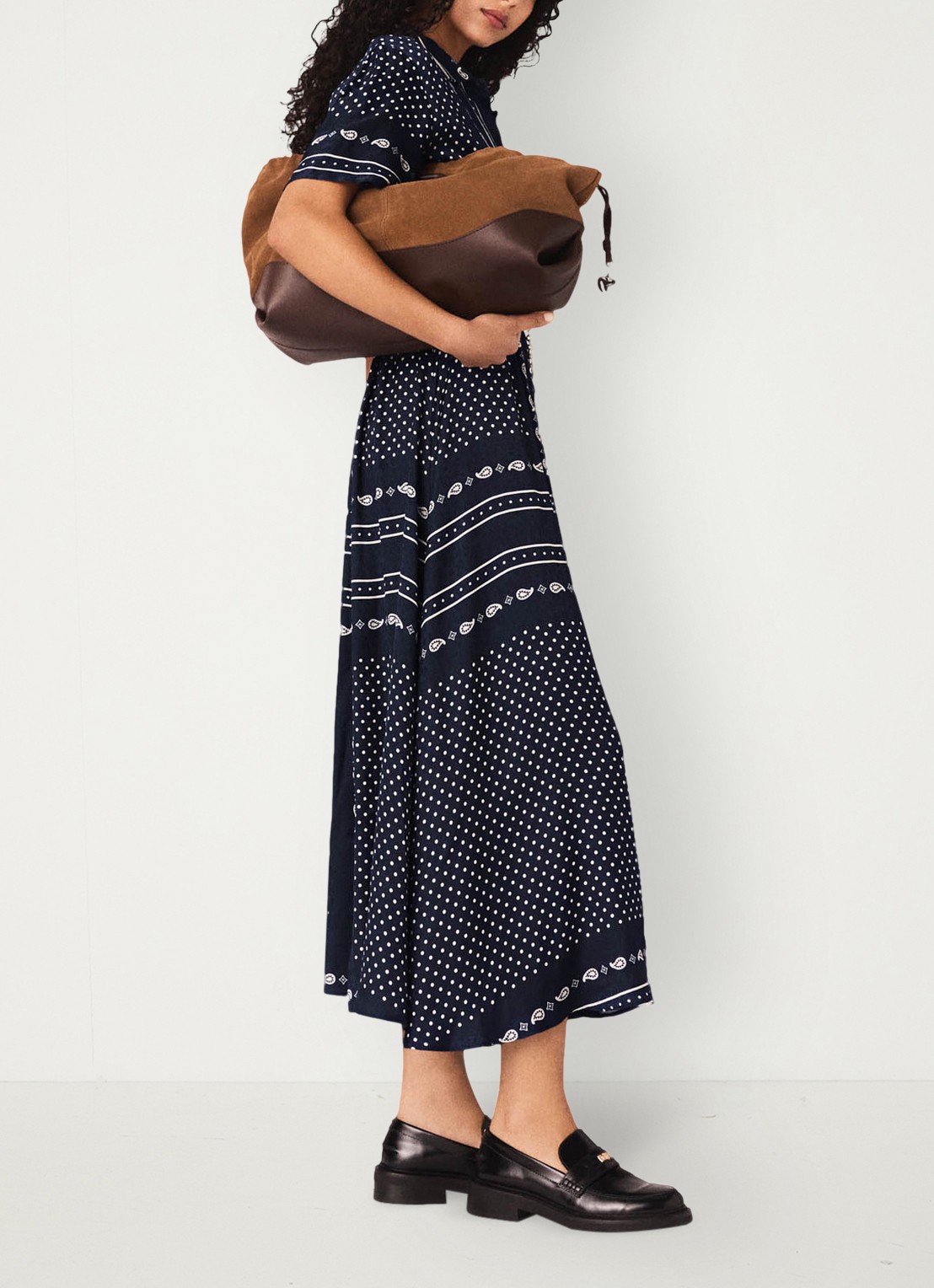 Maje Midi blousejurk met stippenprint - detail 7 donkerblauw