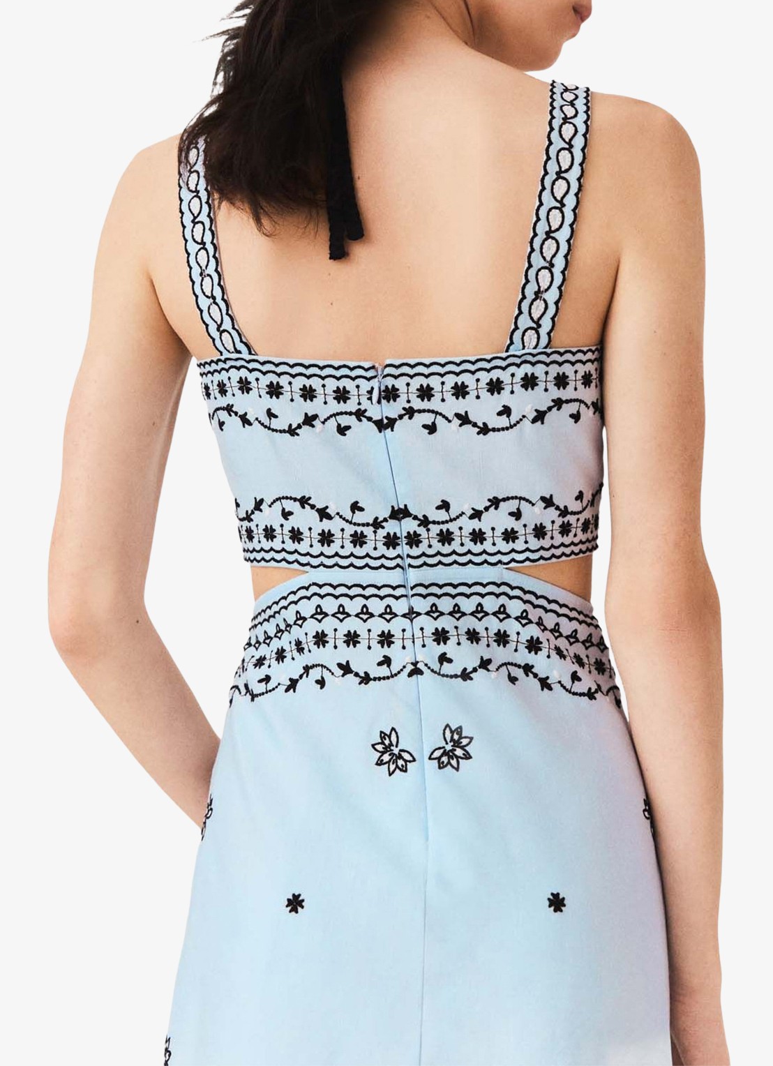 Maje Midi jurk in linnenblend met cut-out detail - detail 6 lichtblauw