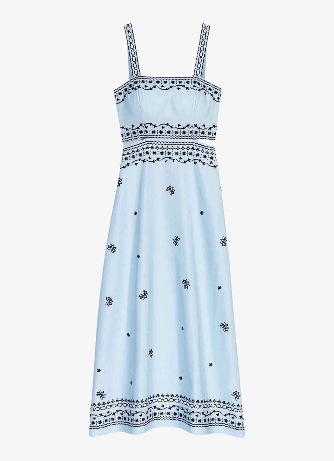 Maje Midi jurk in linnenblend met cut-out detail - voorkant 2 lichtblauw