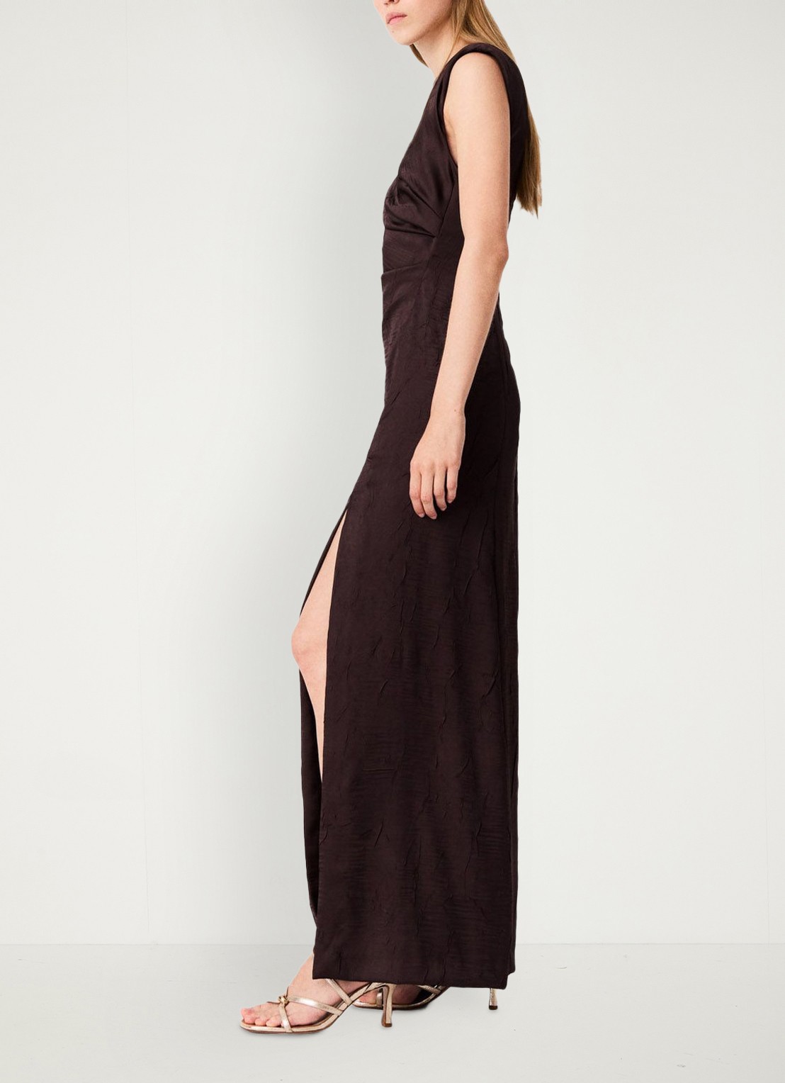 Maje Midi jurk met gedrapeerd detail - detail brown / bruin