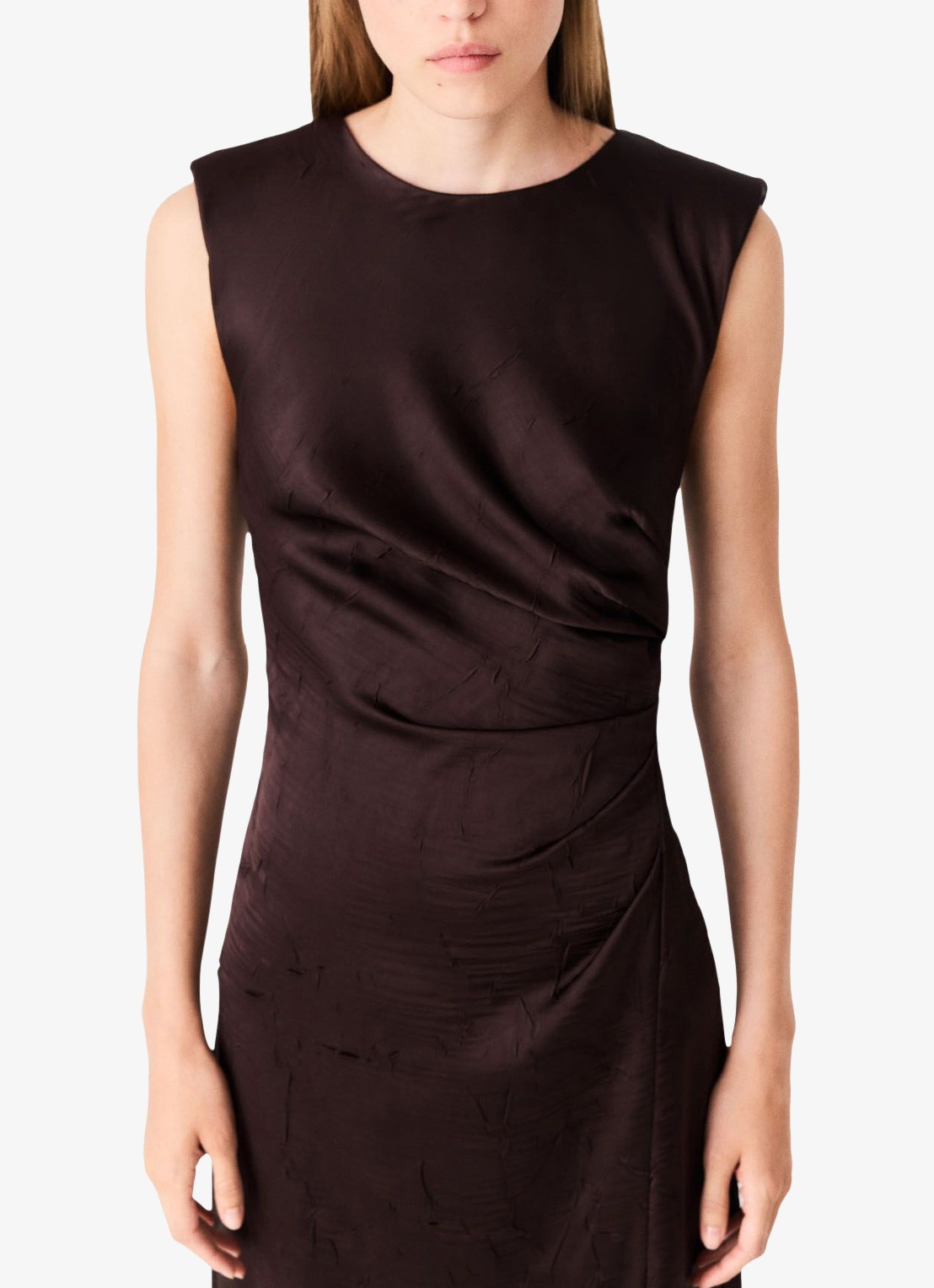 Maje Midi jurk met gedrapeerd detail - detail 4 brown / bruin