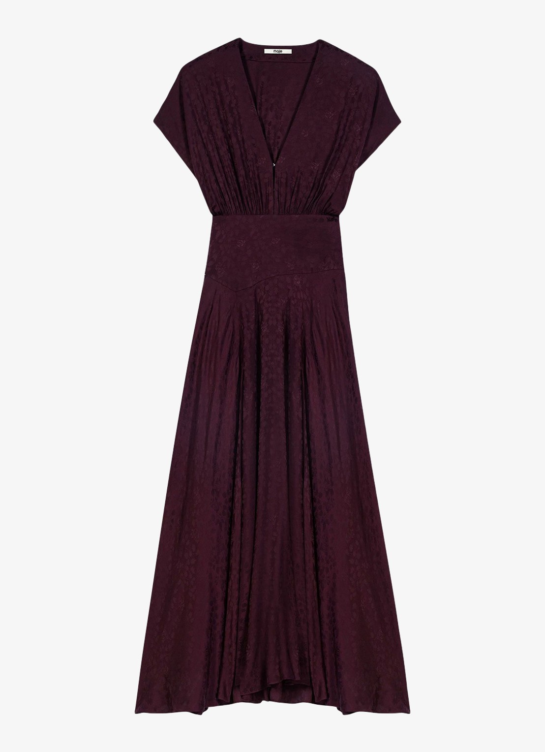 Maje Midi jurk met jacquarddessin - voorkant bordeauxrood