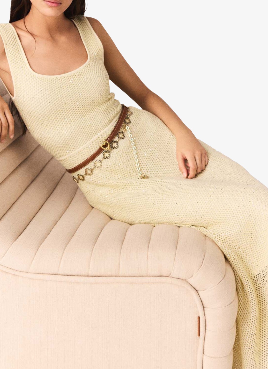 Maje Midi jurk met pailletten - detail 4 geel