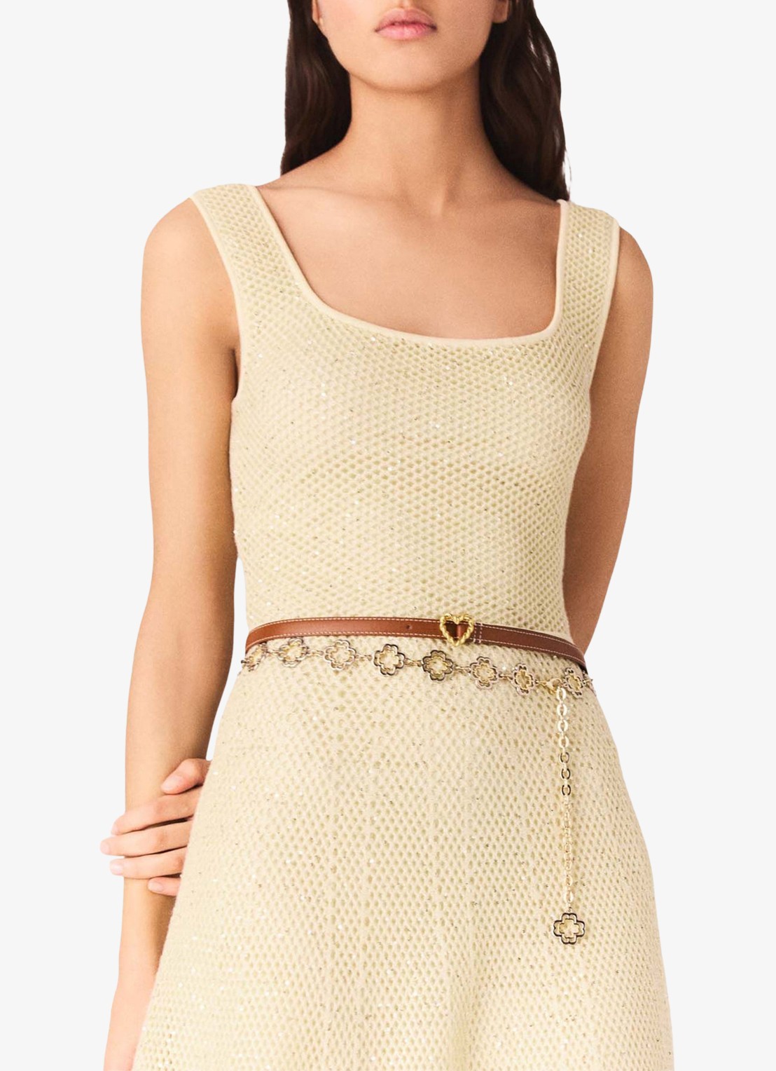 Maje Midi jurk met pailletten - detail 6 geel