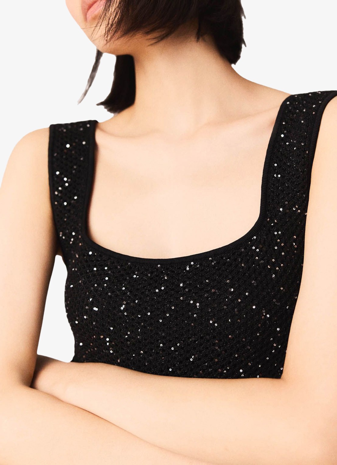 Maje Midi jurk met pailletten - detail 3 zwart