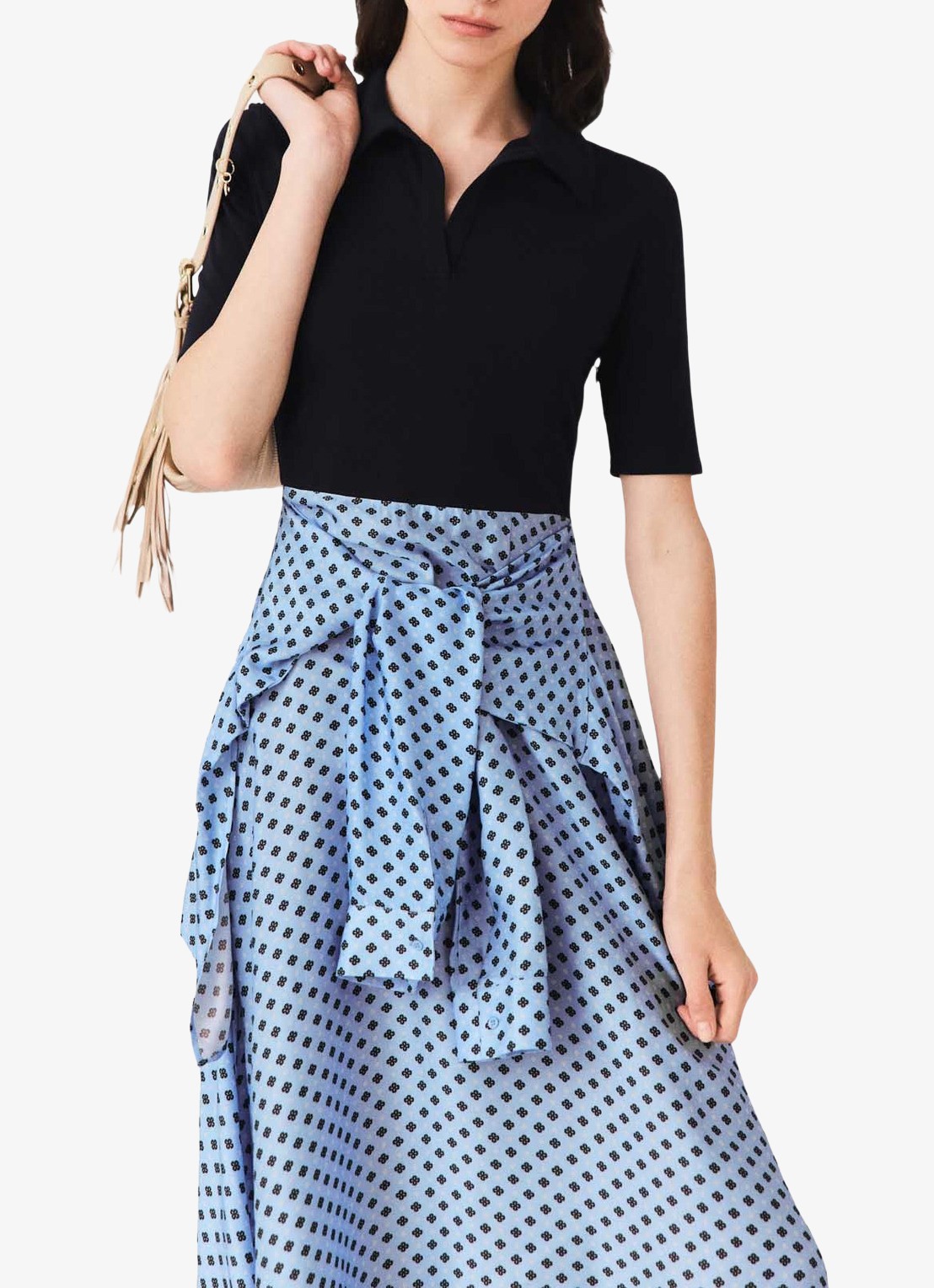 Maje Midi jurk met print - detail 3 lichtblauw