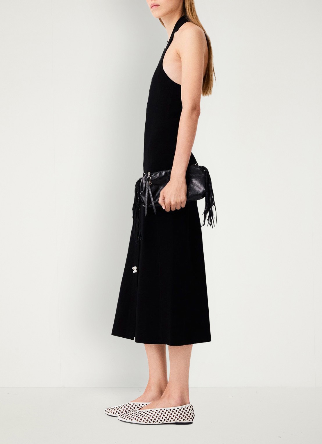 Maje Midi jurk met sierknopen - detail zwart