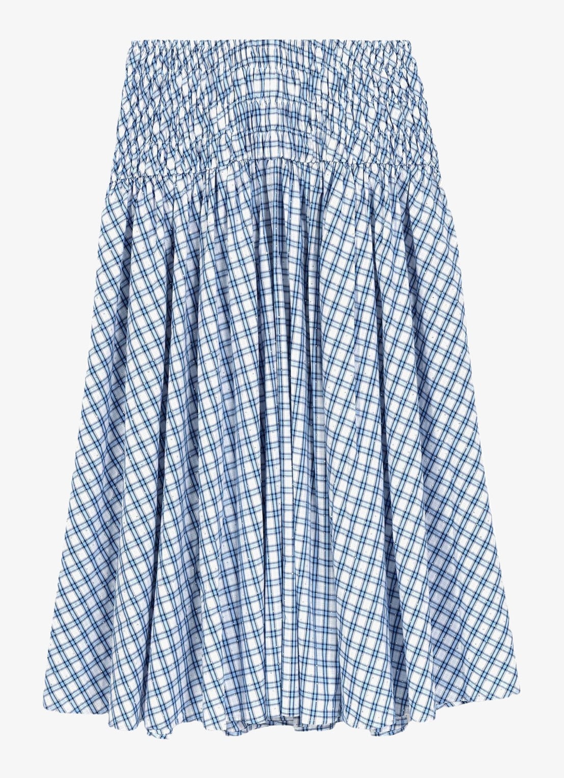 Maje Midi jurk met smockwerk en strass - voorkant 6 lichtblauw