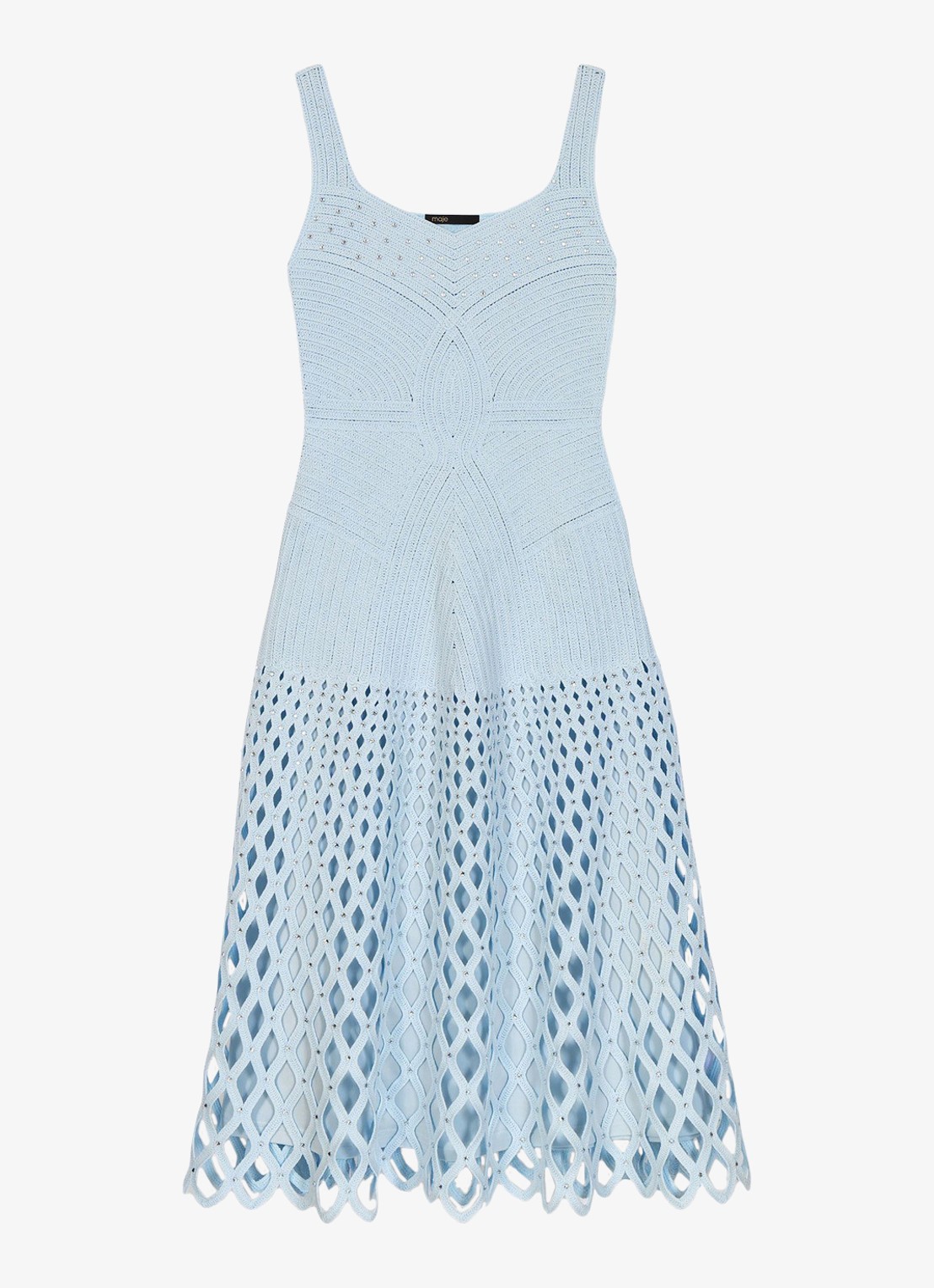 Maje Midi jurk met strass en opengewerkt detail - voorkant 2 lichtblauw