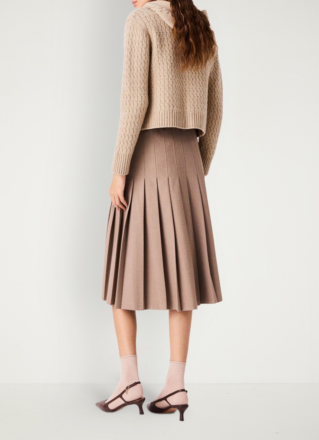 Maje Midi rok in wolblend met plissé  - achterkant 8 beige